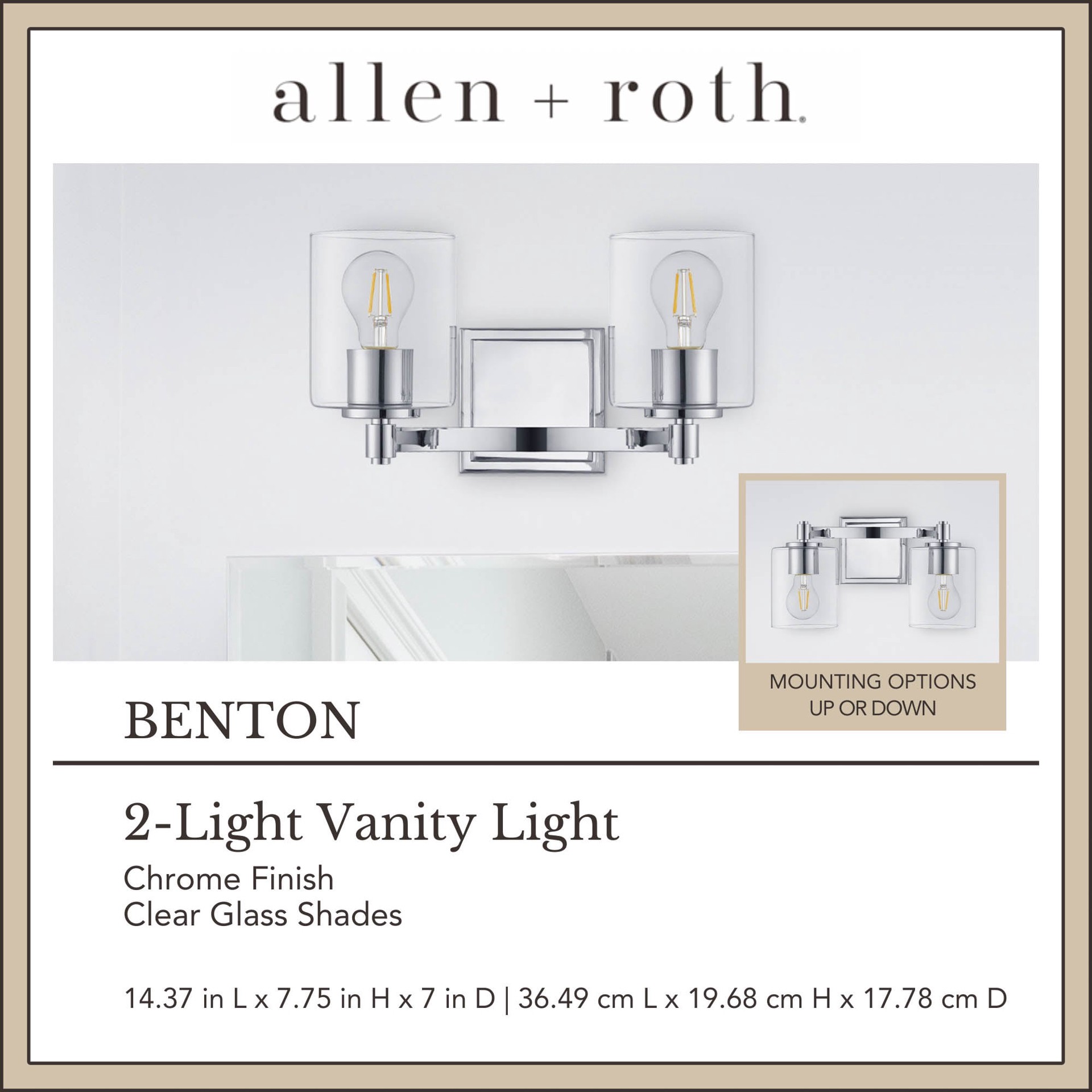 slide 5 of 6, allen + roth Benton 14.37-in 2 -Light Polished Chrome Transitional Vanity light, 1 ct