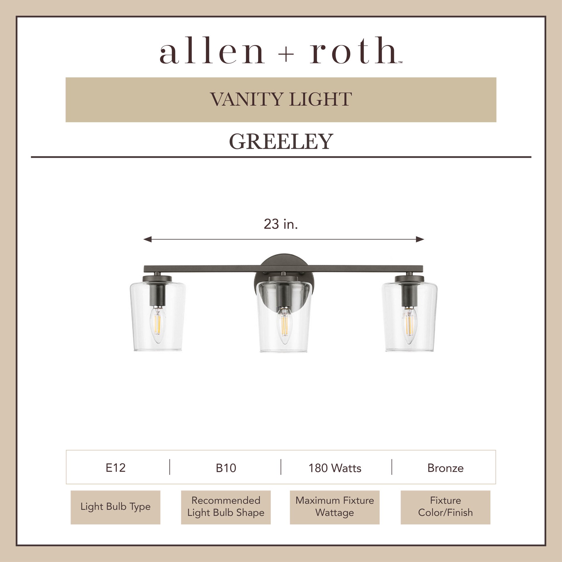 slide 2 of 6, allen + roth Greeley 23-in 3 -Light Matte Bronze Traditional Vanity light, 1 ct