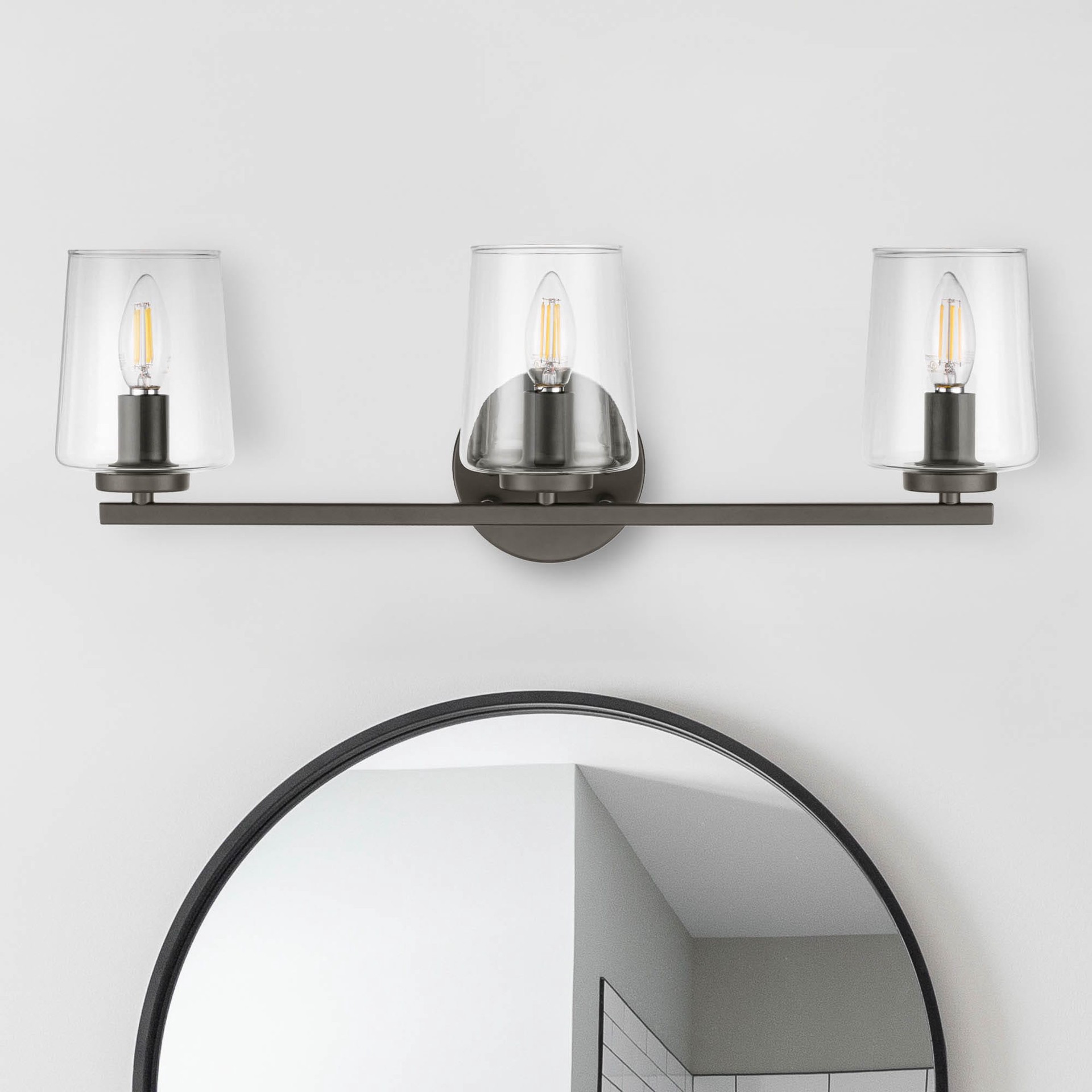 slide 1 of 6, allen + roth Greeley 23-in 3 -Light Matte Bronze Traditional Vanity light, 1 ct