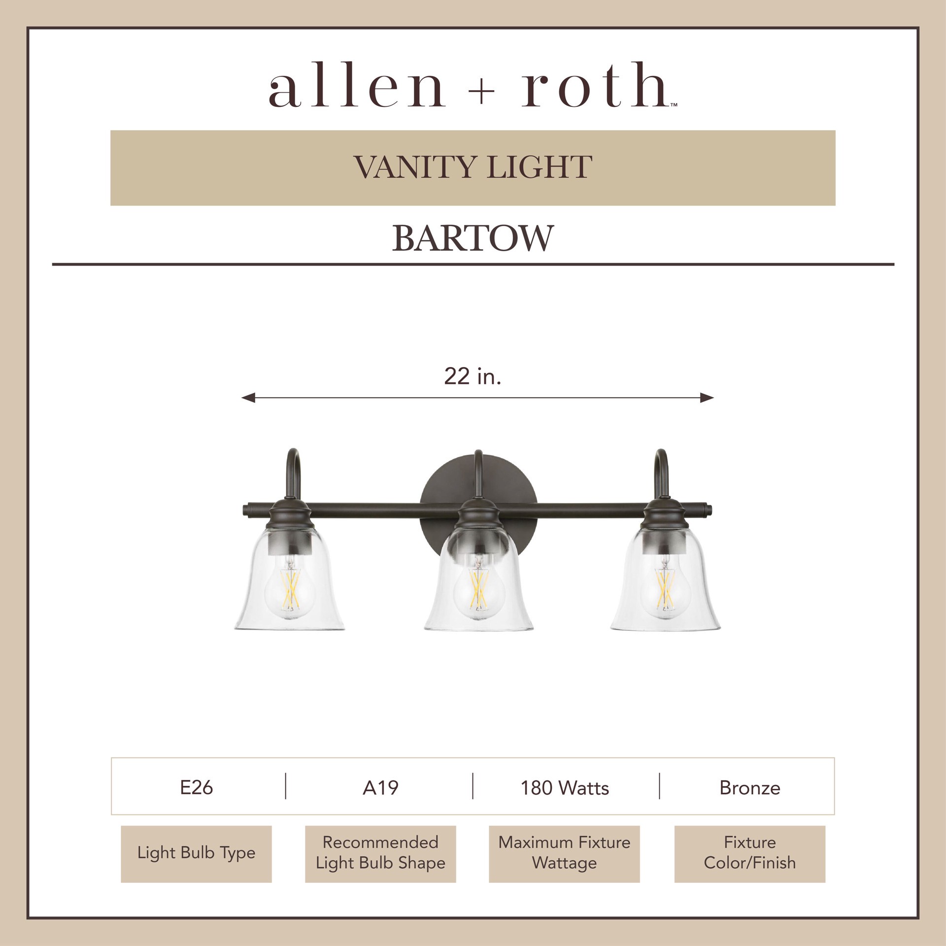 slide 3 of 6, allen + roth Bartow 22-in 3 -Light Matte Bronze Traditional Vanity light, 1 ct
