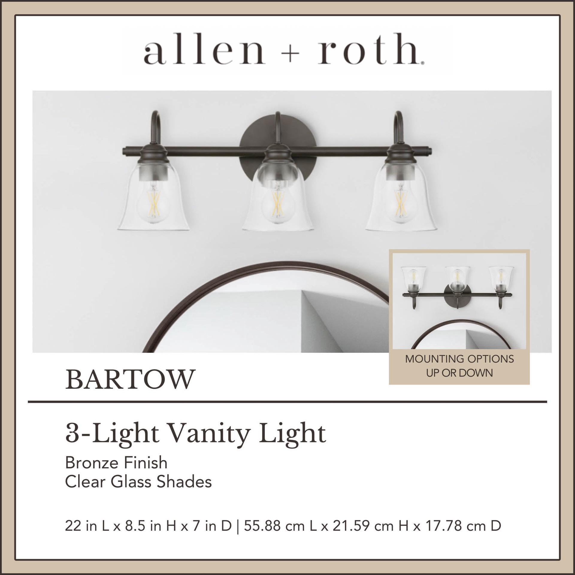 slide 5 of 6, allen + roth Bartow 22-in 3 -Light Matte Bronze Traditional Vanity light, 1 ct
