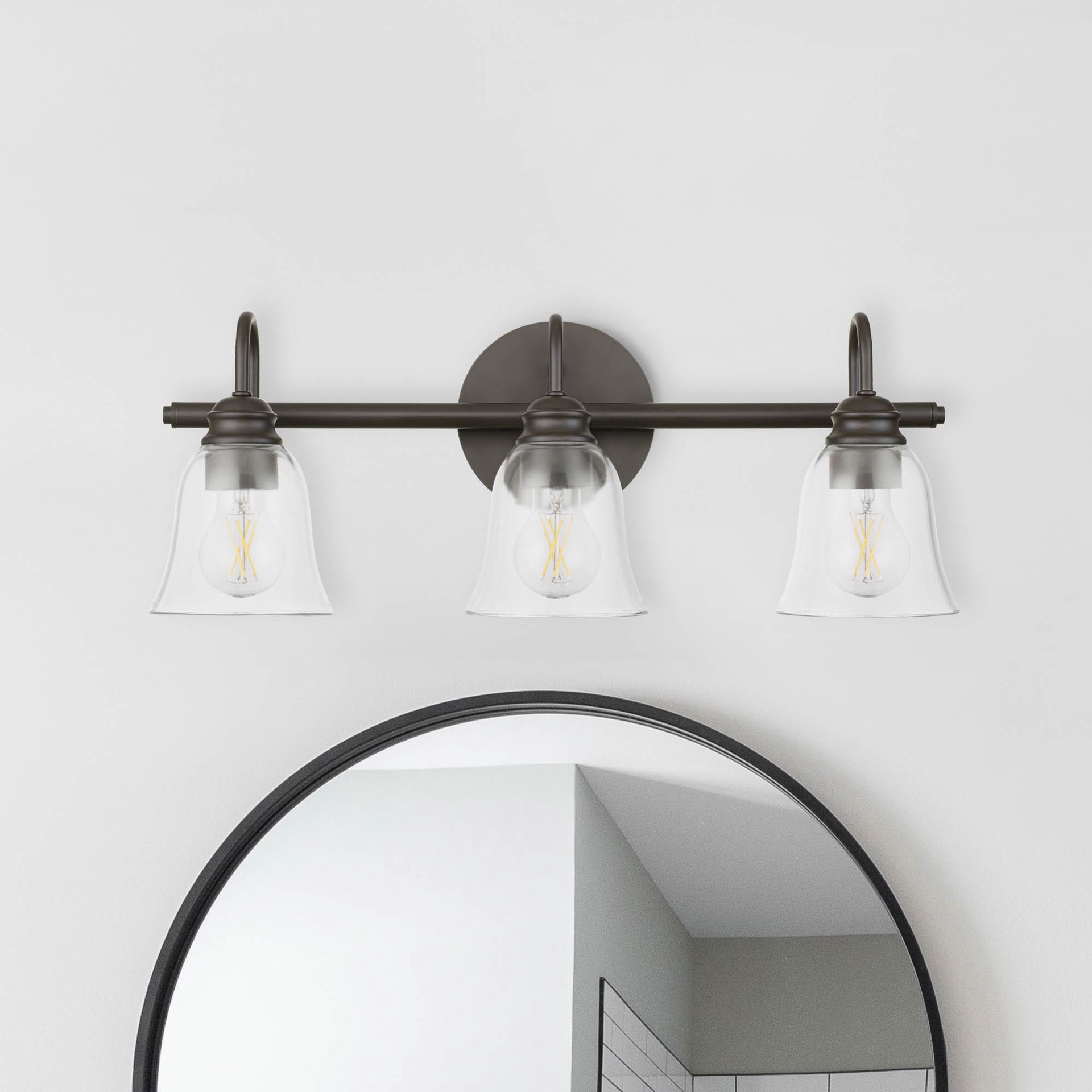 slide 1 of 6, allen + roth Bartow 22-in 3 -Light Matte Bronze Traditional Vanity light, 1 ct