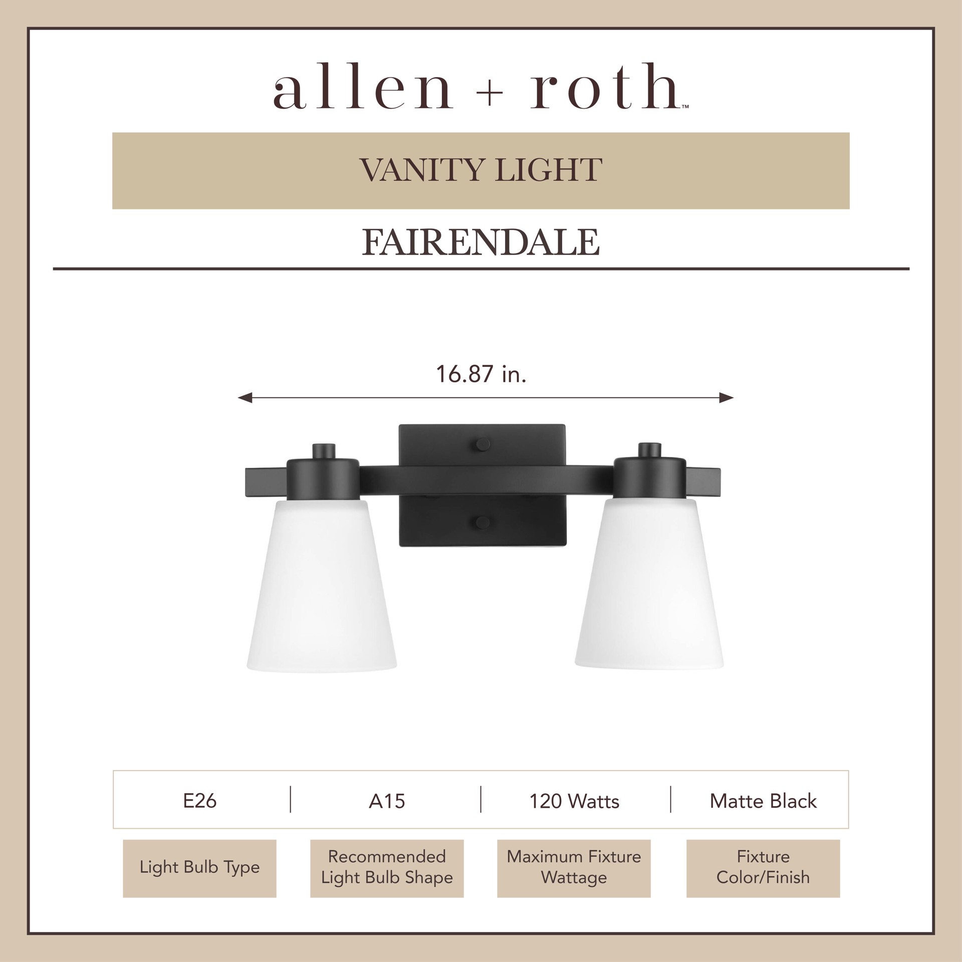 slide 2 of 6, allen + roth Fairendale 16.87-in 2 -Light Matte Black Transitional Vanity light, 1 ct