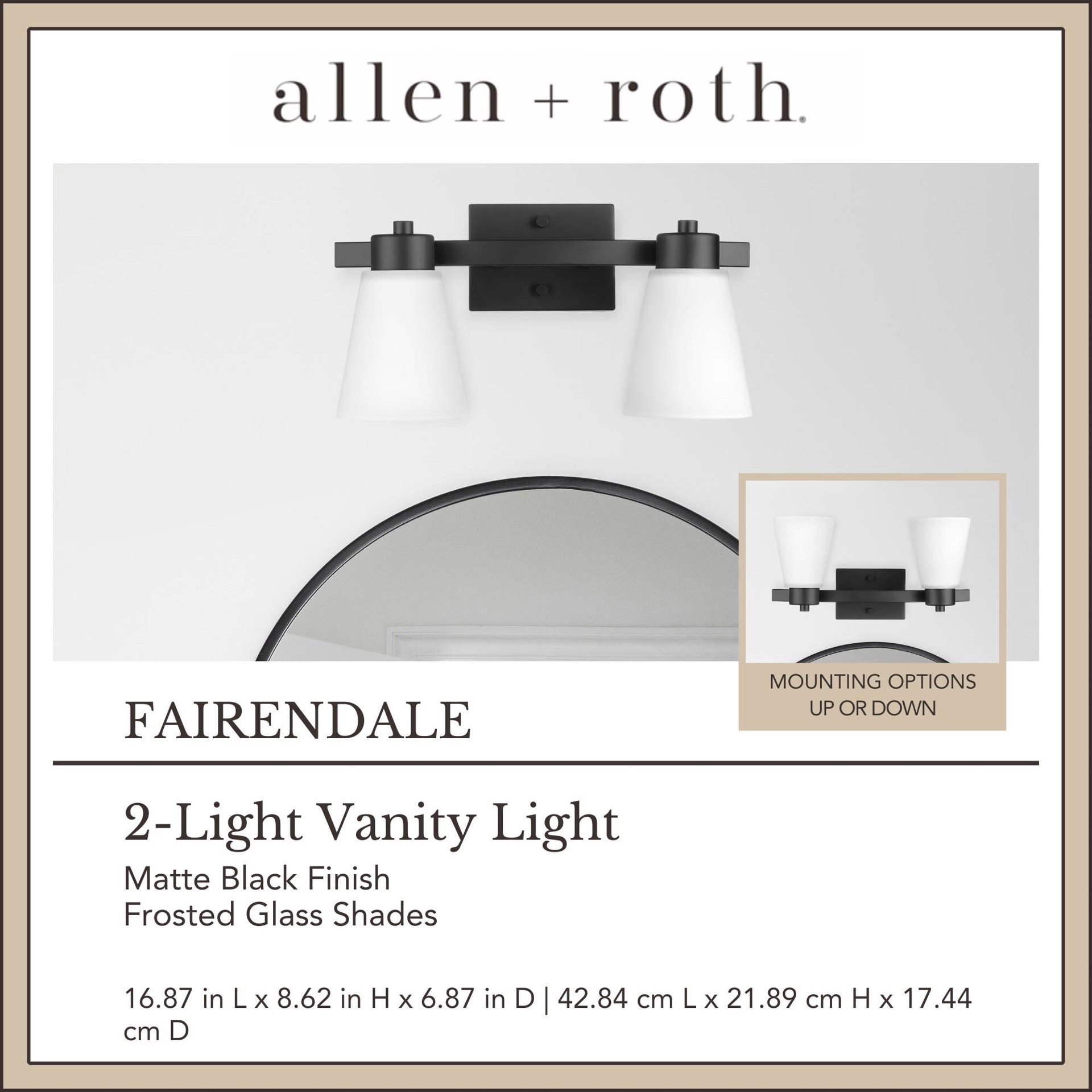 slide 4 of 6, allen + roth Fairendale 16.87-in 2 -Light Matte Black Transitional Vanity light, 1 ct