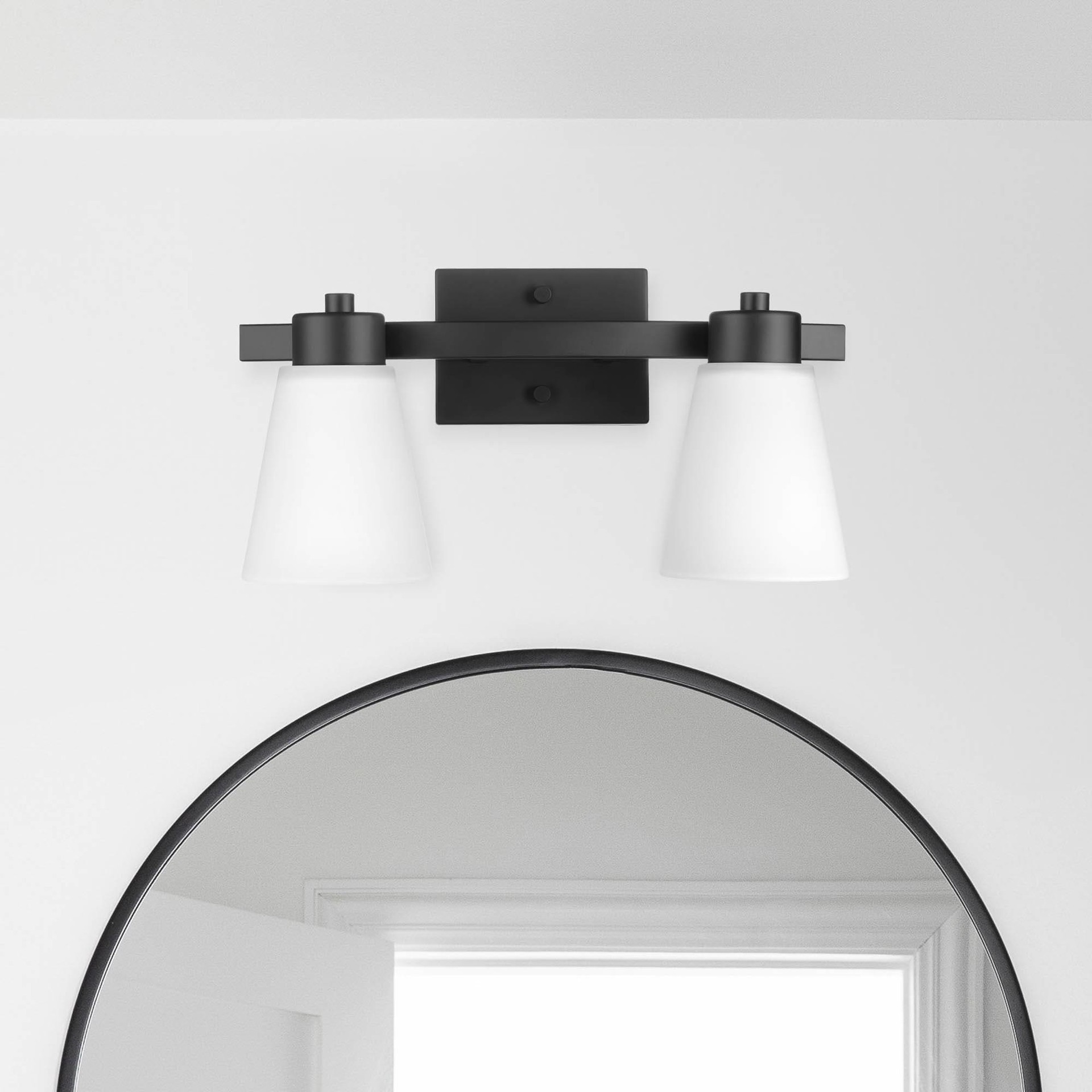 slide 1 of 6, allen + roth Fairendale 16.87-in 2 -Light Matte Black Transitional Vanity light, 1 ct