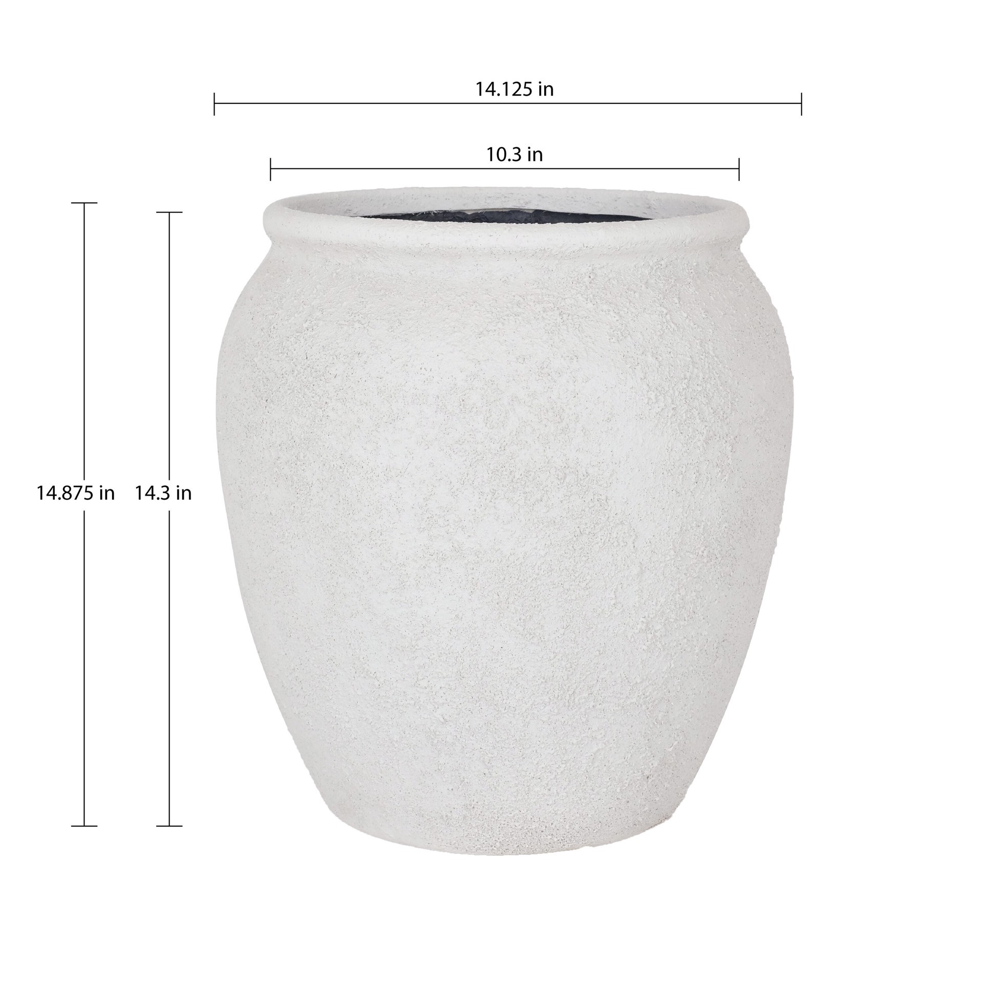 slide 3 of 5, allen + roth Round 14.13-in W x 14.13-in L White Stone Outdoor Self Watering Planter, 1 ct