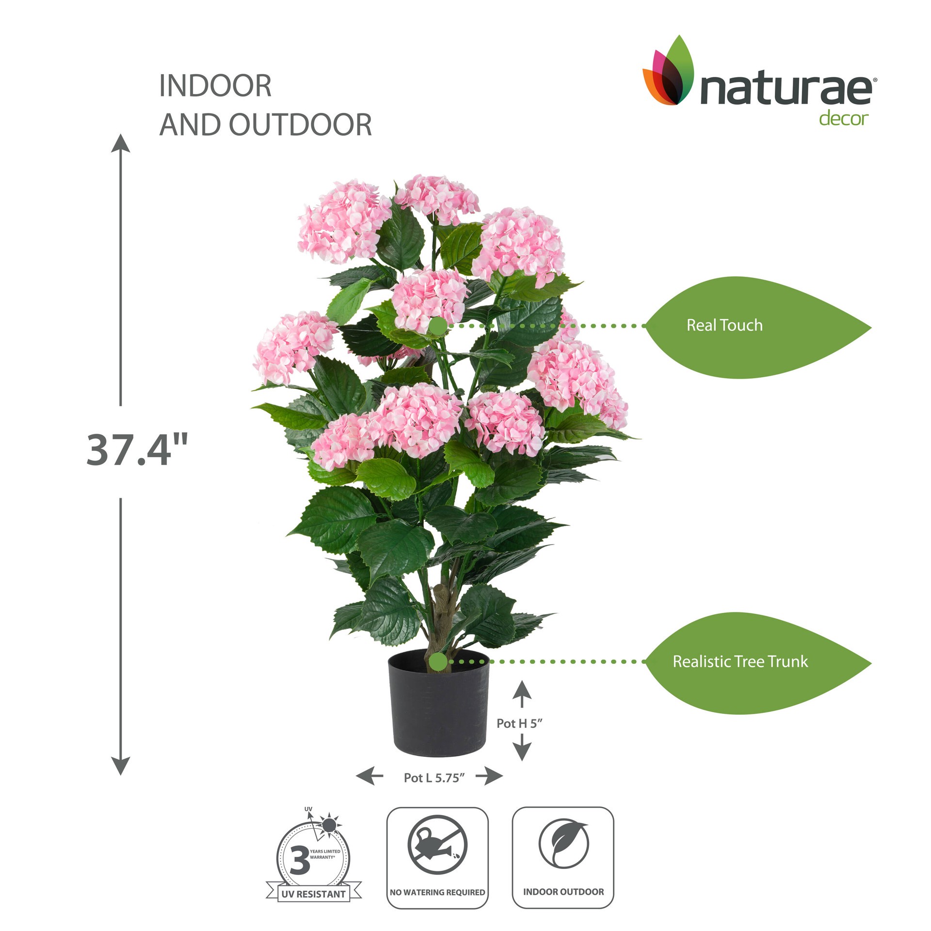 slide 2 of 5, naturae decor 37-in Pink Indoor/Outdoor Floor Hydrangea Artificial tree, 1 ct