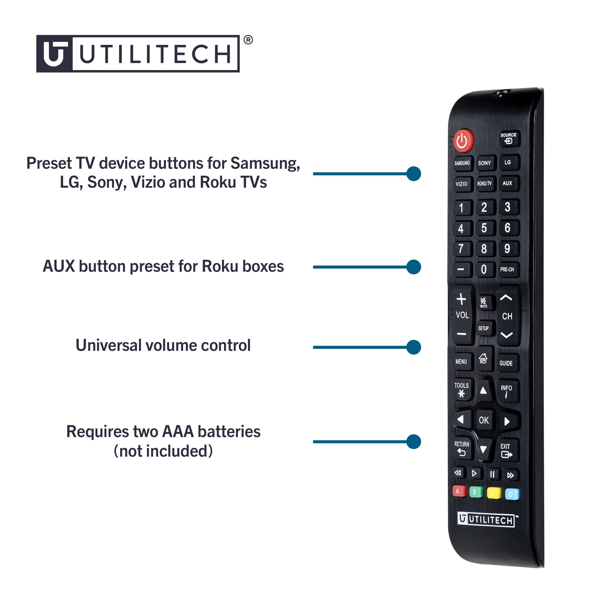 slide 5 of 6, Utilitech 2 -Device Universal Remote Control, 1 ct