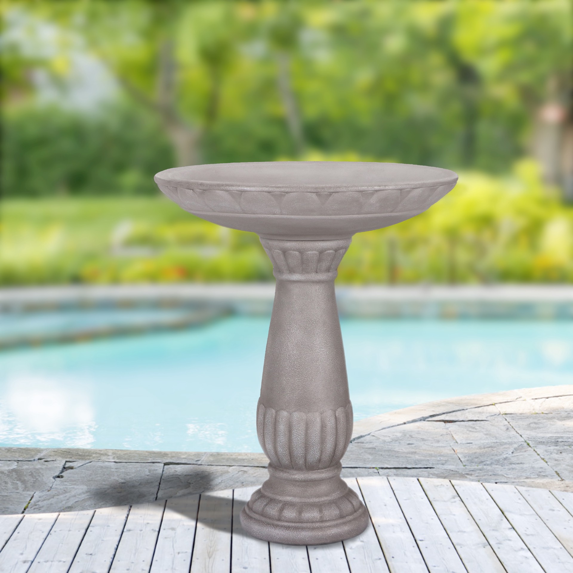 slide 2 of 6, Style Selections 25-in H gray Resin Complete birdbath, 1 ct