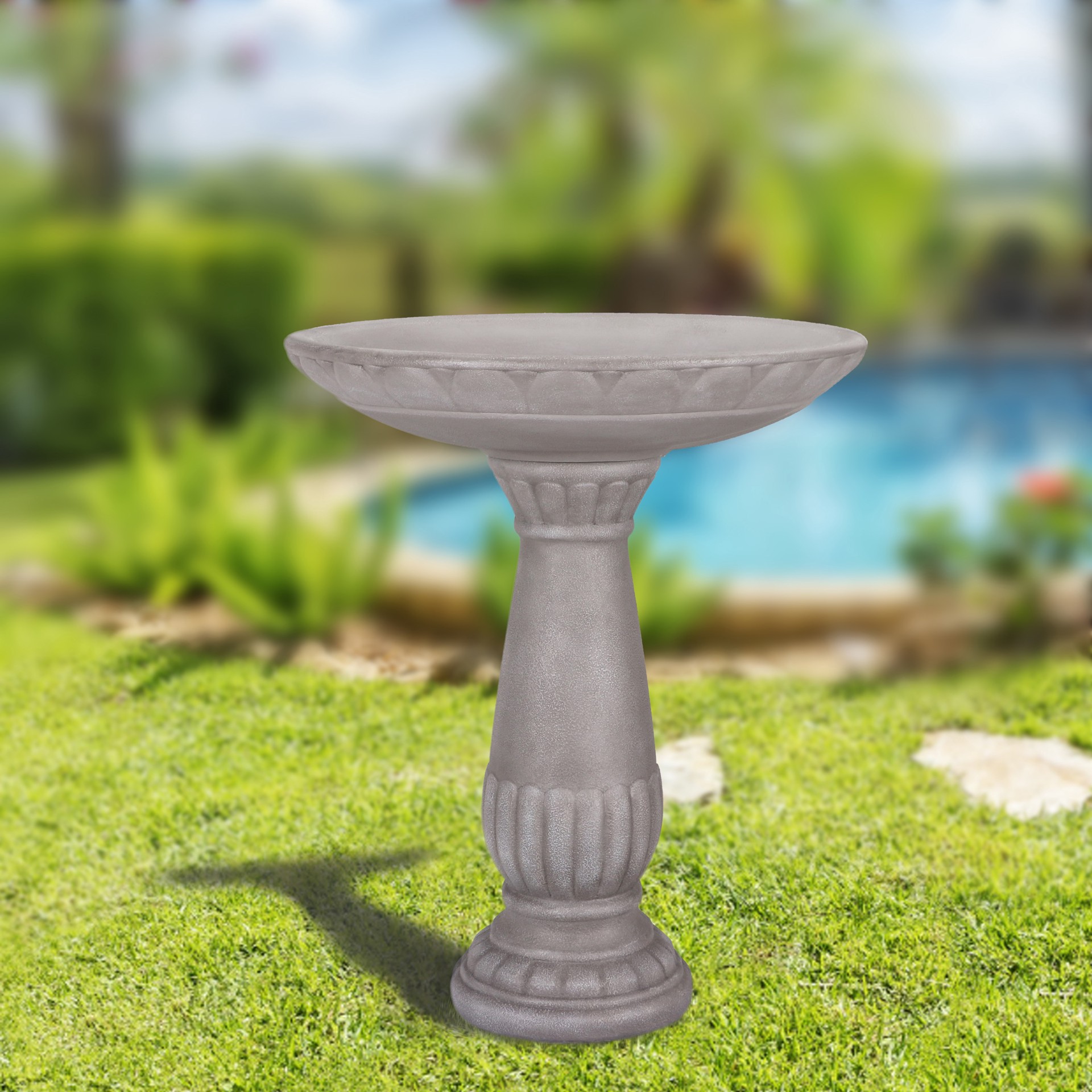 slide 3 of 6, Style Selections 25-in H gray Resin Complete birdbath, 1 ct