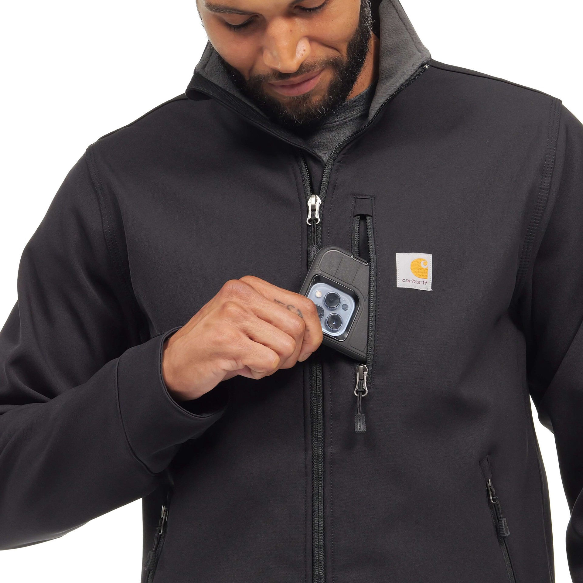 slide 4 of 6, Carhartt Rain Defender Men's Black Fleece Work jacket ( 2XL ), 1 ct