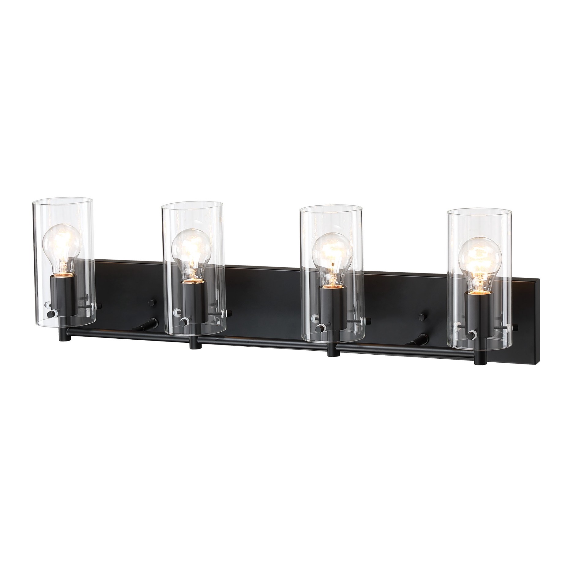 slide 4 of 6, allen + roth Yuma 29.94-in 4 -Light Matte Black Transitional Vanity light bar, 1 ct