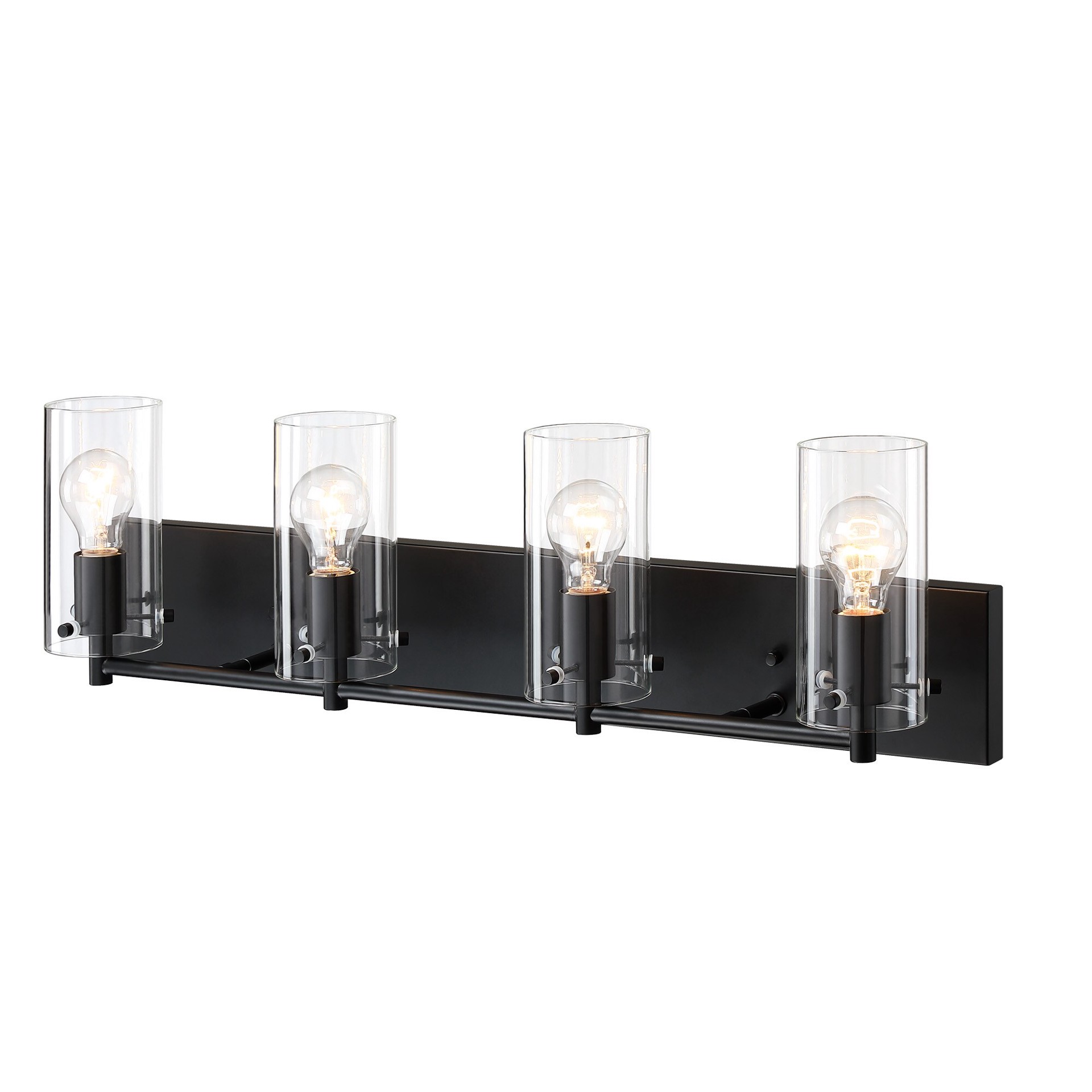 slide 5 of 6, allen + roth Yuma 29.94-in 4 -Light Matte Black Transitional Vanity light bar, 1 ct