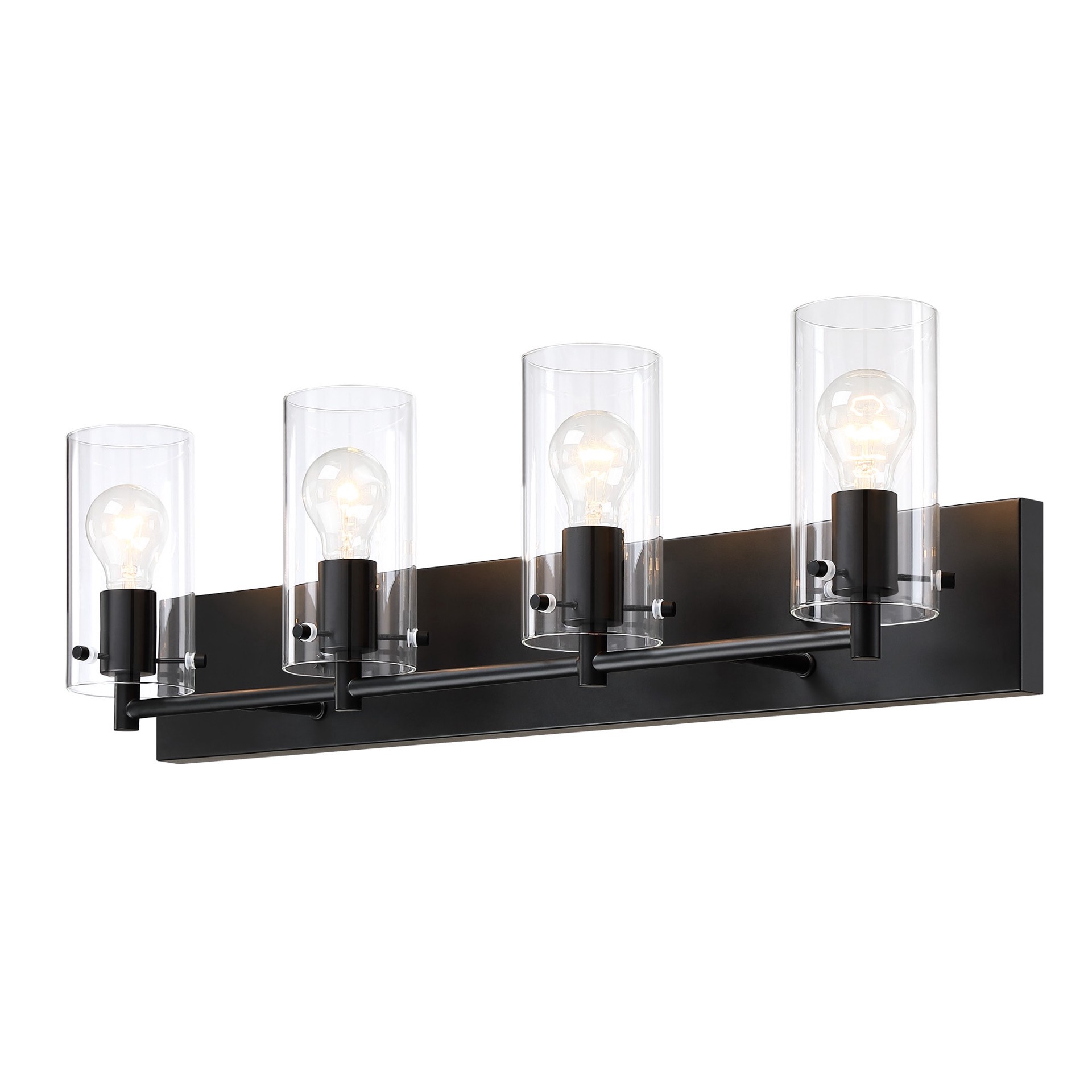 slide 6 of 6, allen + roth Yuma 29.94-in 4 -Light Matte Black Transitional Vanity light bar, 1 ct