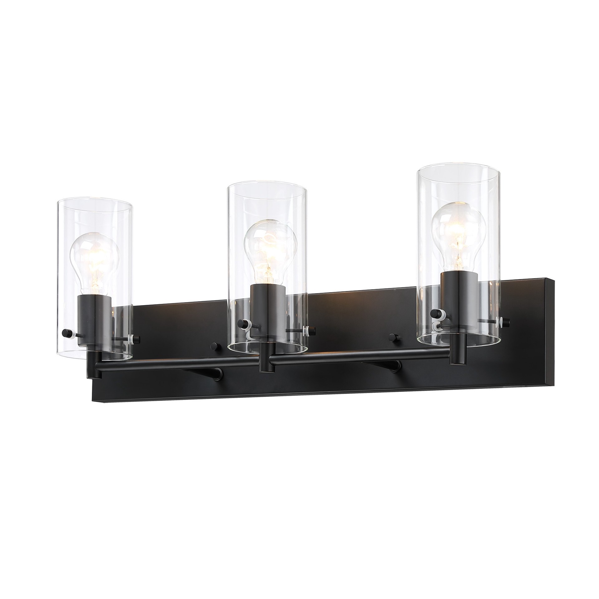 slide 4 of 6, allen + roth Yuma 24-in 3 -Light Matte Black Transitional Vanity light bar, 1 ct
