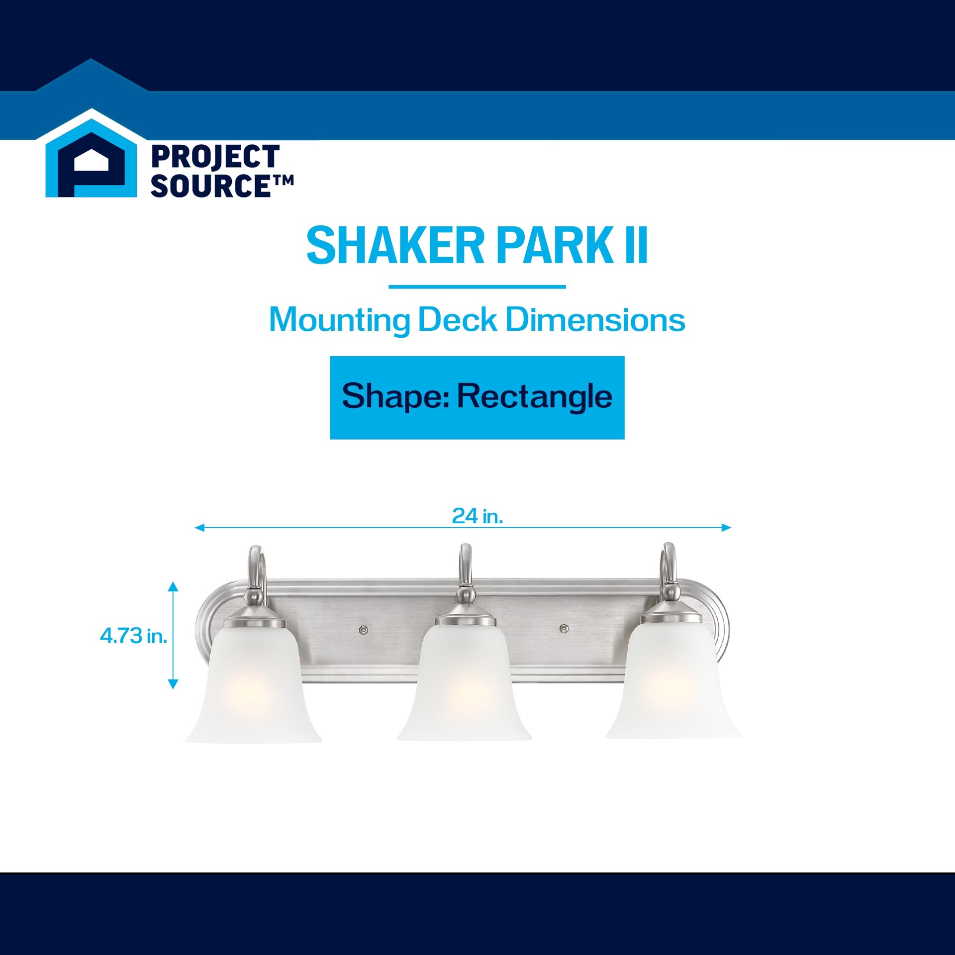 slide 2 of 6, Project Source Shaker Park II 24-in 3 -Light Brushed Nickel Traditional Vanity light bar, 1 ct