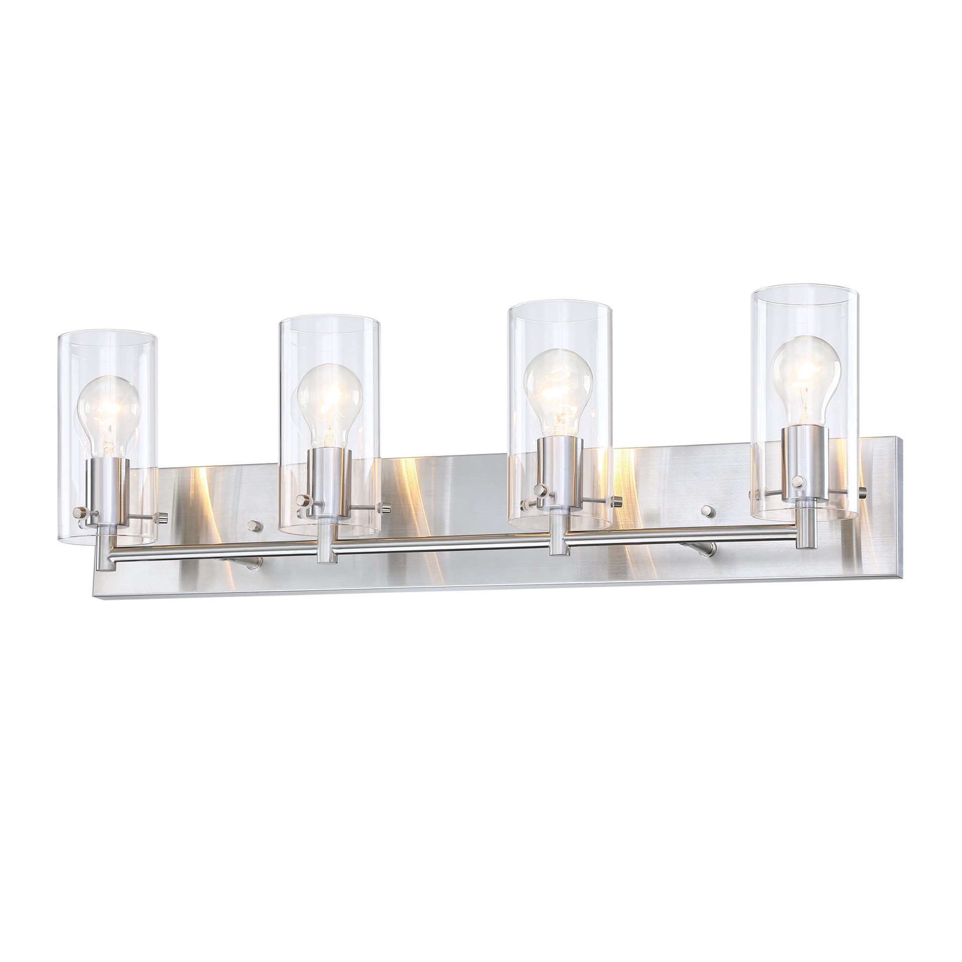 slide 4 of 6, allen + roth Yuma 29.94-in 4 -Light Brushed Nickel Transitional Vanity light bar, 1 ct