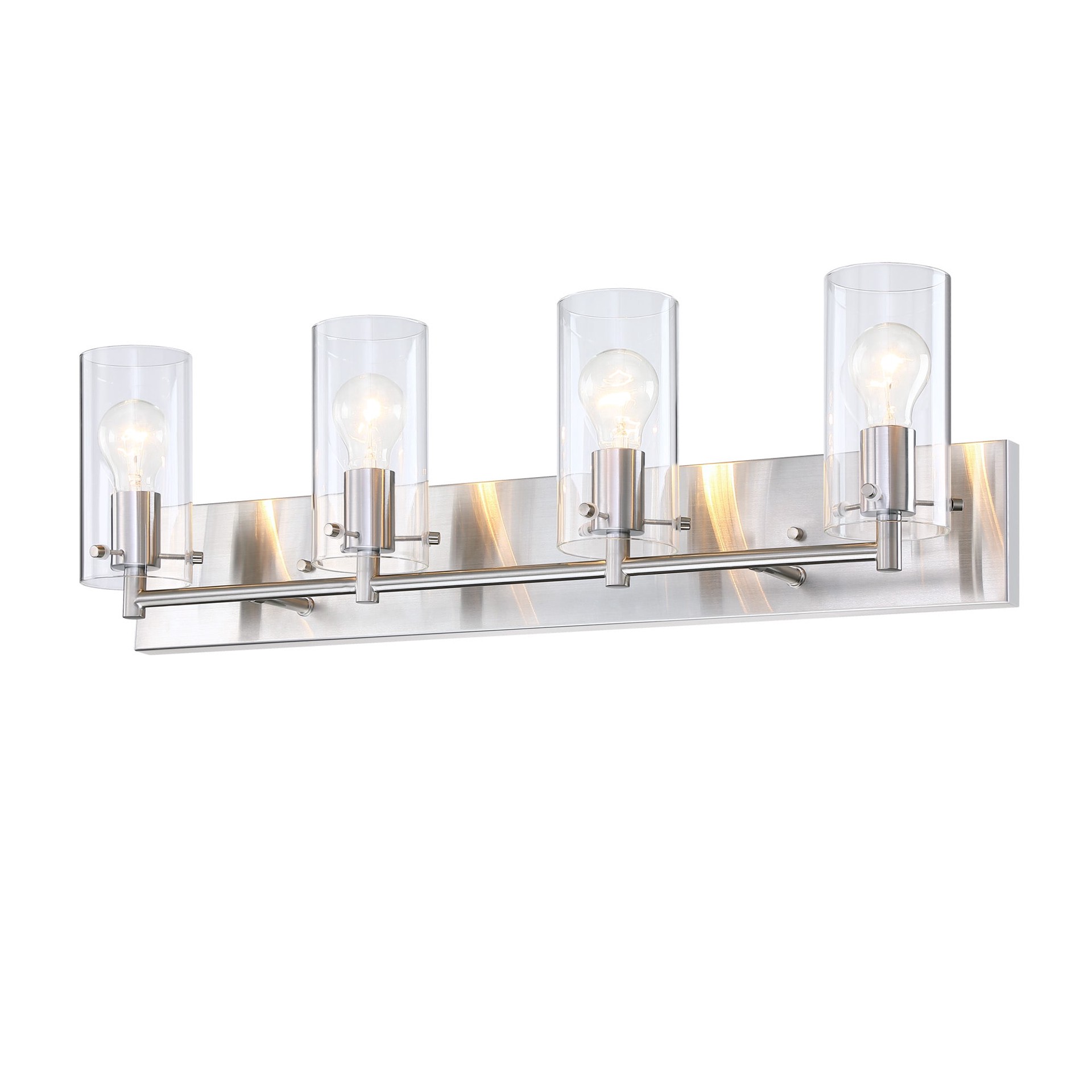 slide 6 of 6, allen + roth Yuma 29.94-in 4 -Light Brushed Nickel Transitional Vanity light bar, 1 ct