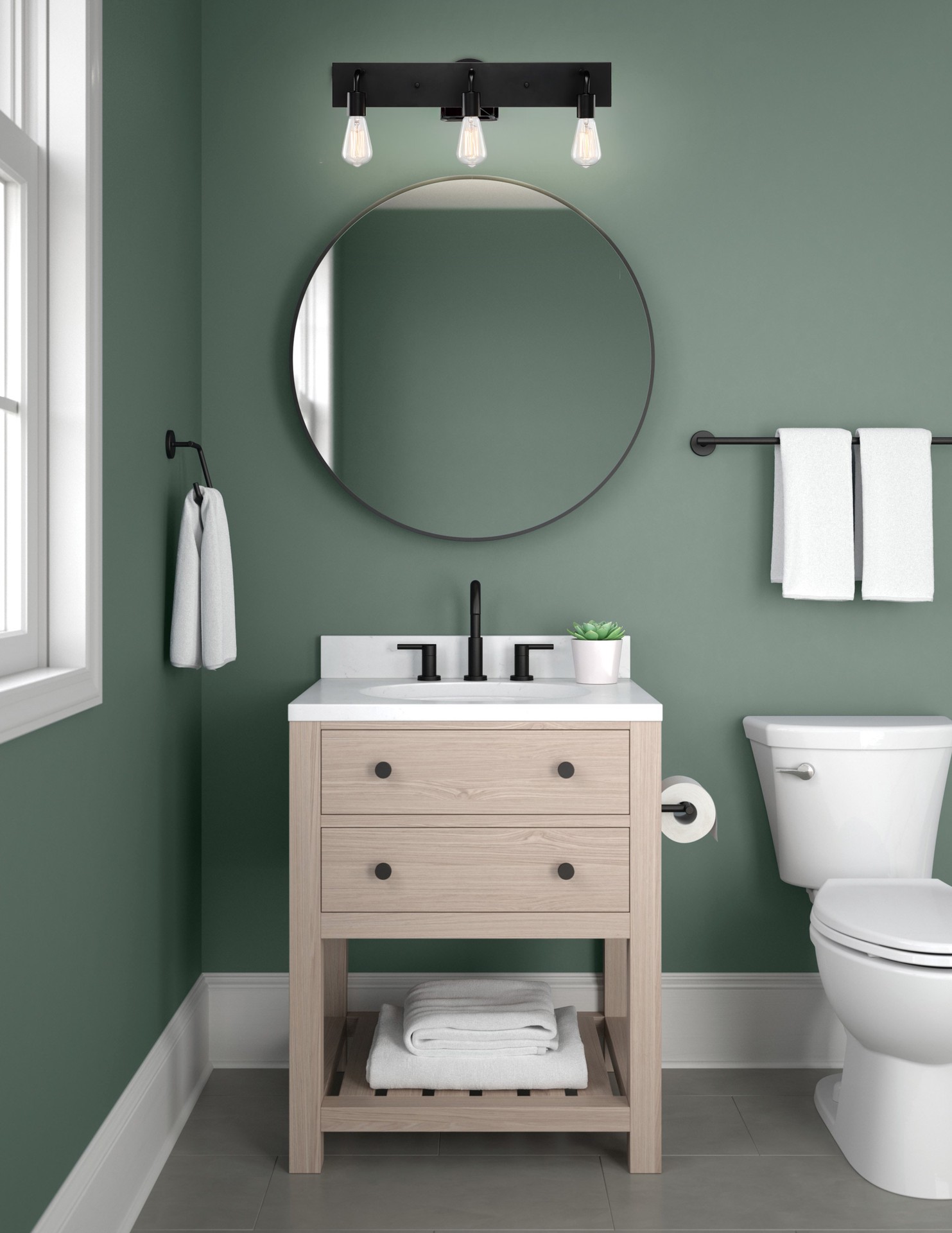 slide 2 of 6, Project Source Lansing 24-in 3 -Light Matte Black Traditional Vanity light bar, 1 ct