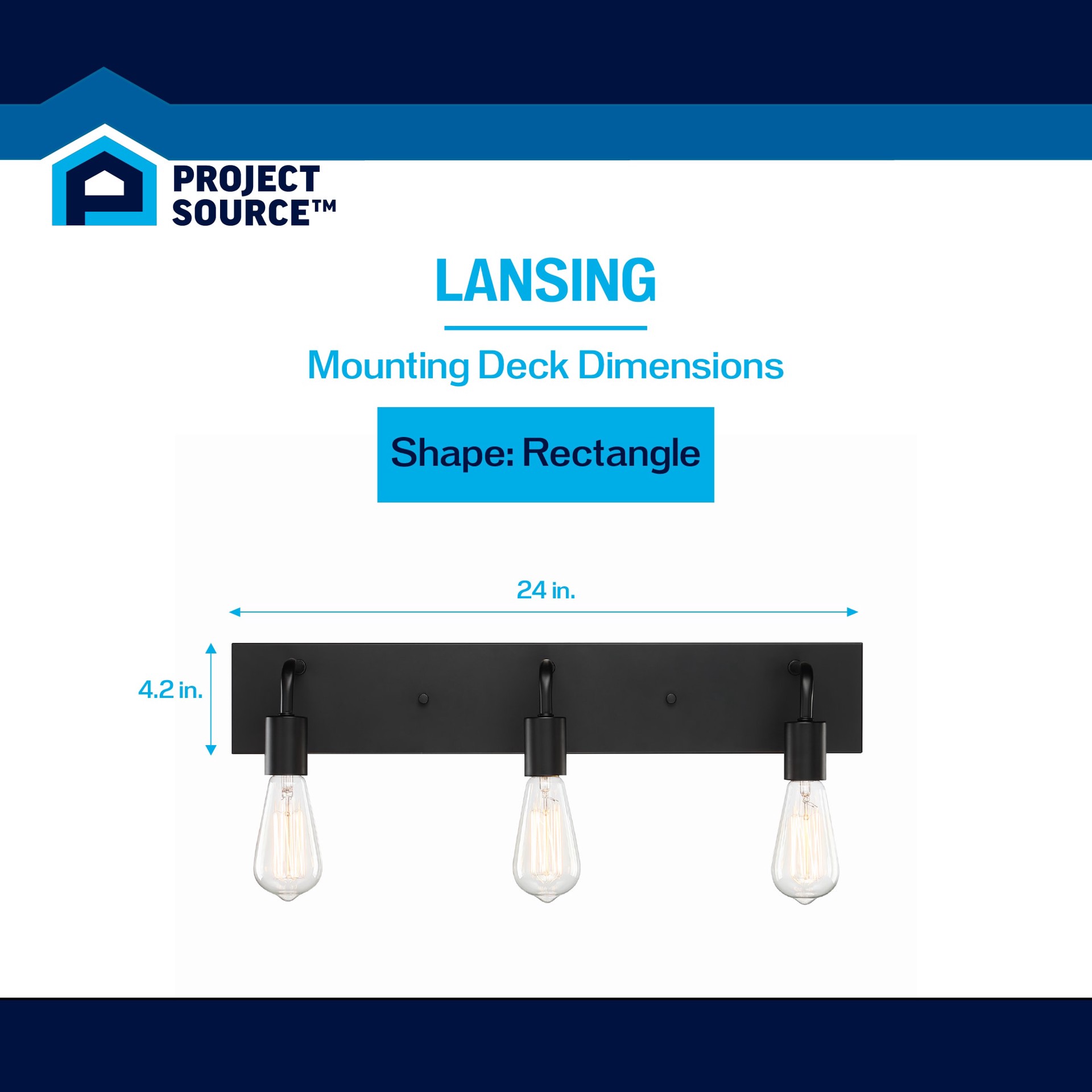slide 3 of 6, Project Source Lansing 24-in 3 -Light Matte Black Traditional Vanity light bar, 1 ct