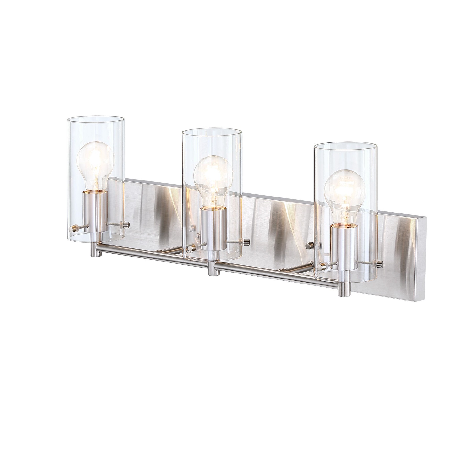 slide 4 of 6, allen + roth Yuma 24-in 3 -Light Brushed Nickel Vintage Vanity light bar, 1 ct