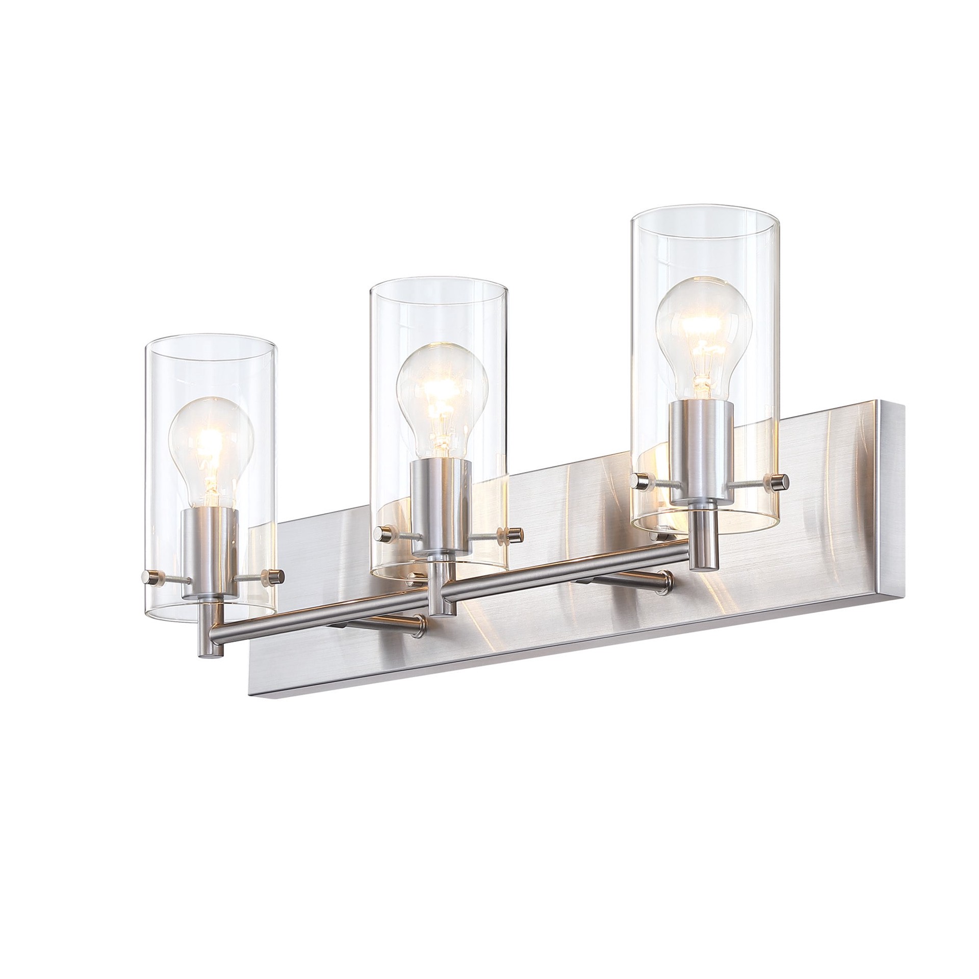 slide 6 of 6, allen + roth Yuma 24-in 3 -Light Brushed Nickel Vintage Vanity light bar, 1 ct