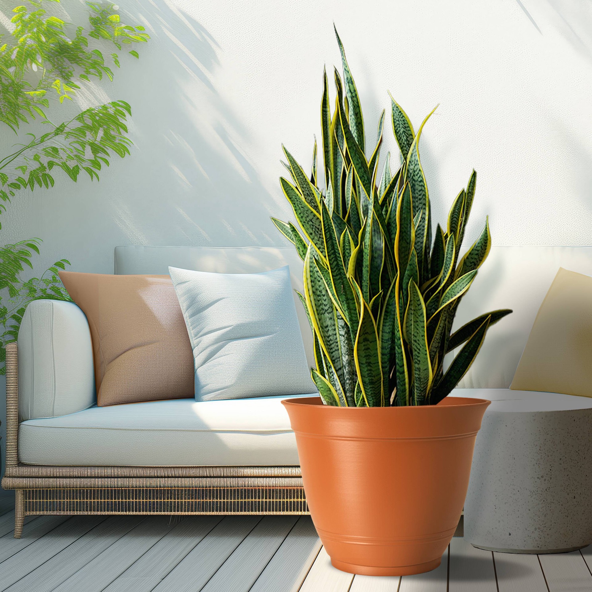 slide 5 of 6, Style Selections Round 19.21-in W x 19.21-in L Orange Recycled plastic Indoor/Outdoor Planter, 1 ct