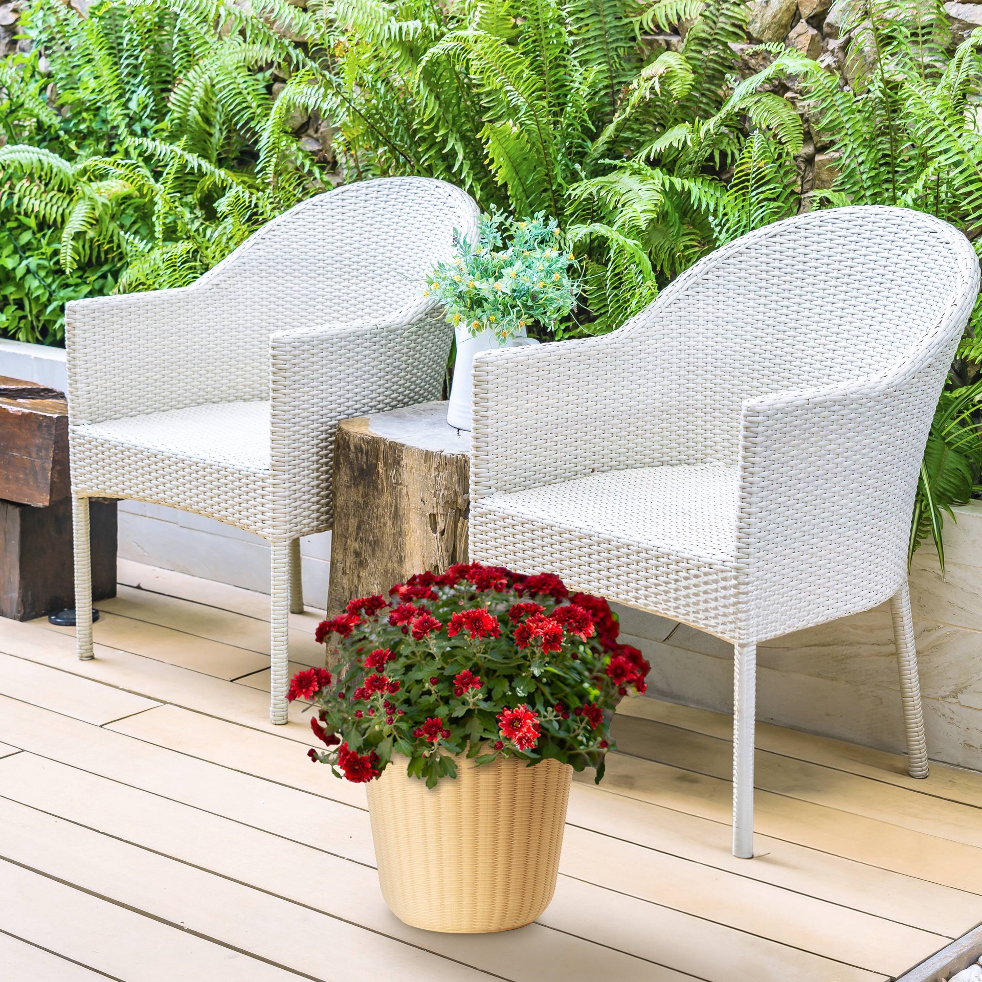 slide 4 of 6, Style Selections Round 9.0-in W x 9.0-in L Yellow Recycled plastic Indoor/Outdoor Planter, 1 ct