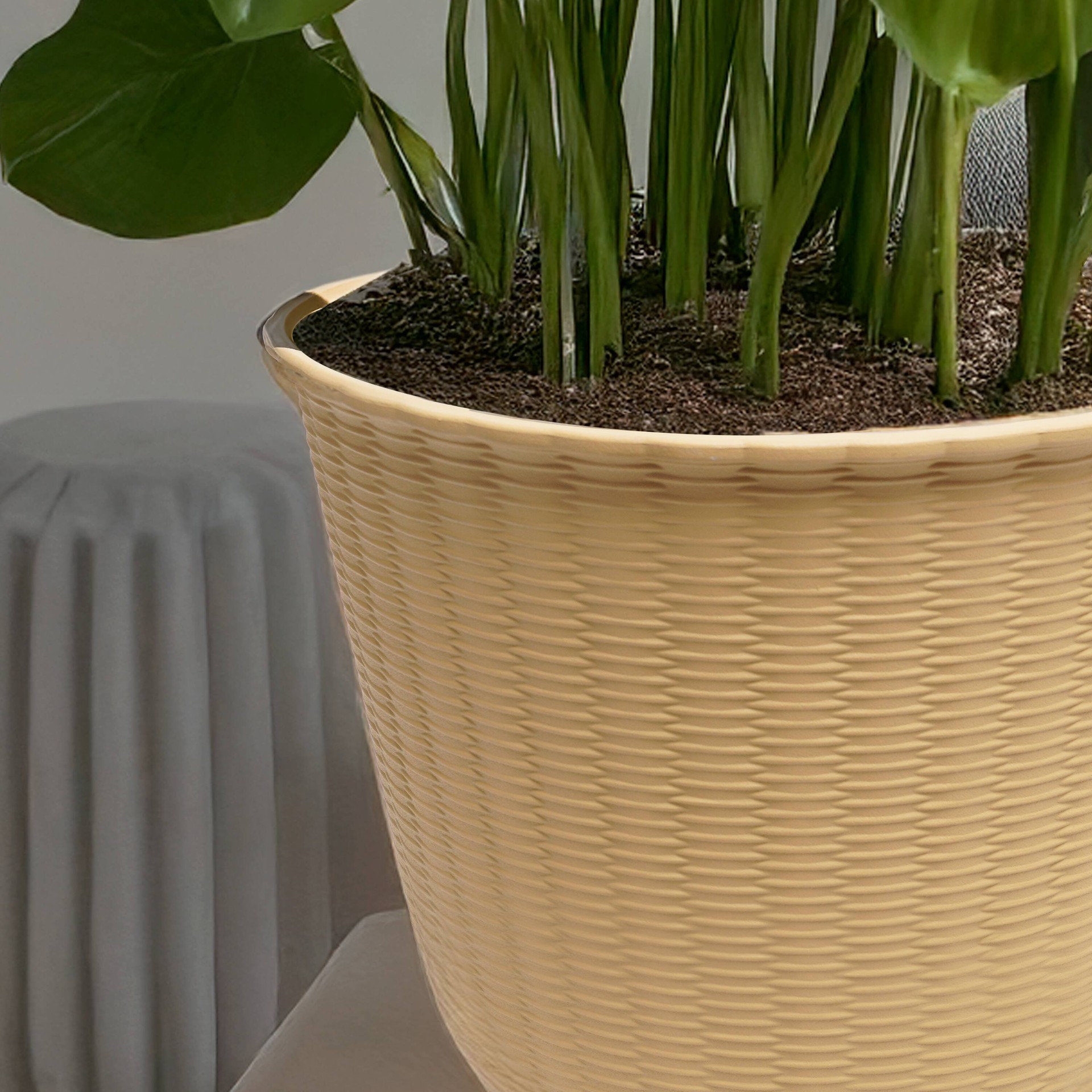 slide 5 of 6, Style Selections Round 9.0-in W x 9.0-in L Yellow Recycled plastic Indoor/Outdoor Planter, 1 ct