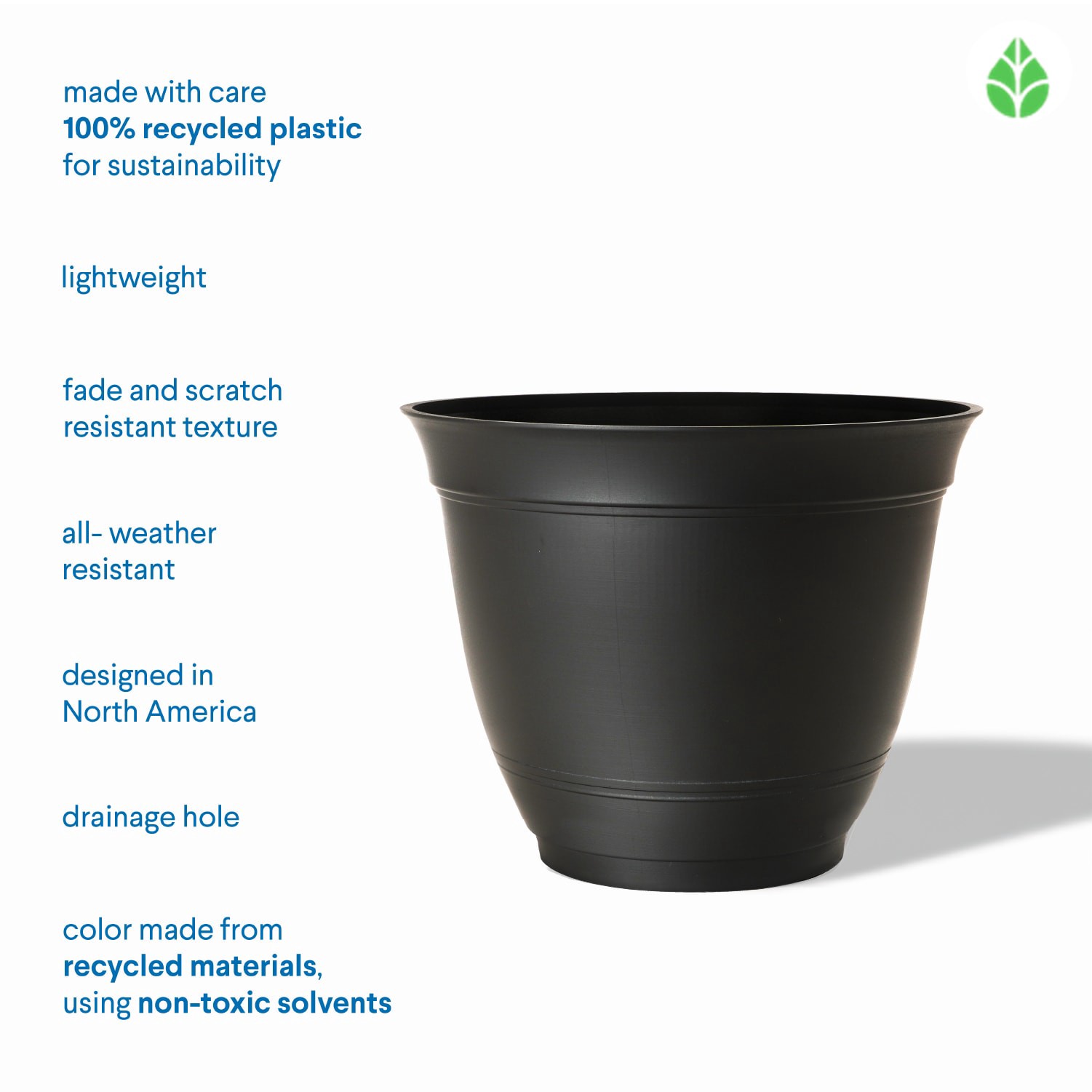 slide 6 of 6, Style Selections Round 19.21-in W x 19.21-in L Black Recycled plastic Indoor/Outdoor Planter, 1 ct