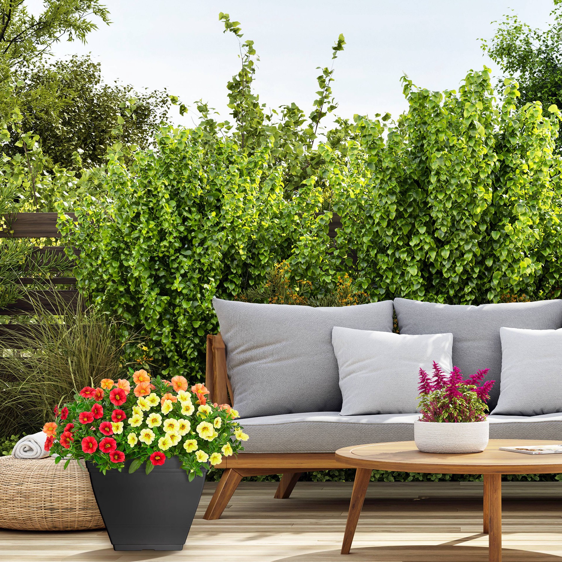 slide 5 of 6, Style Selections Square 13.11-in W x 13.11-in L Black Recycled plastic Indoor/Outdoor Planter, 1 ct