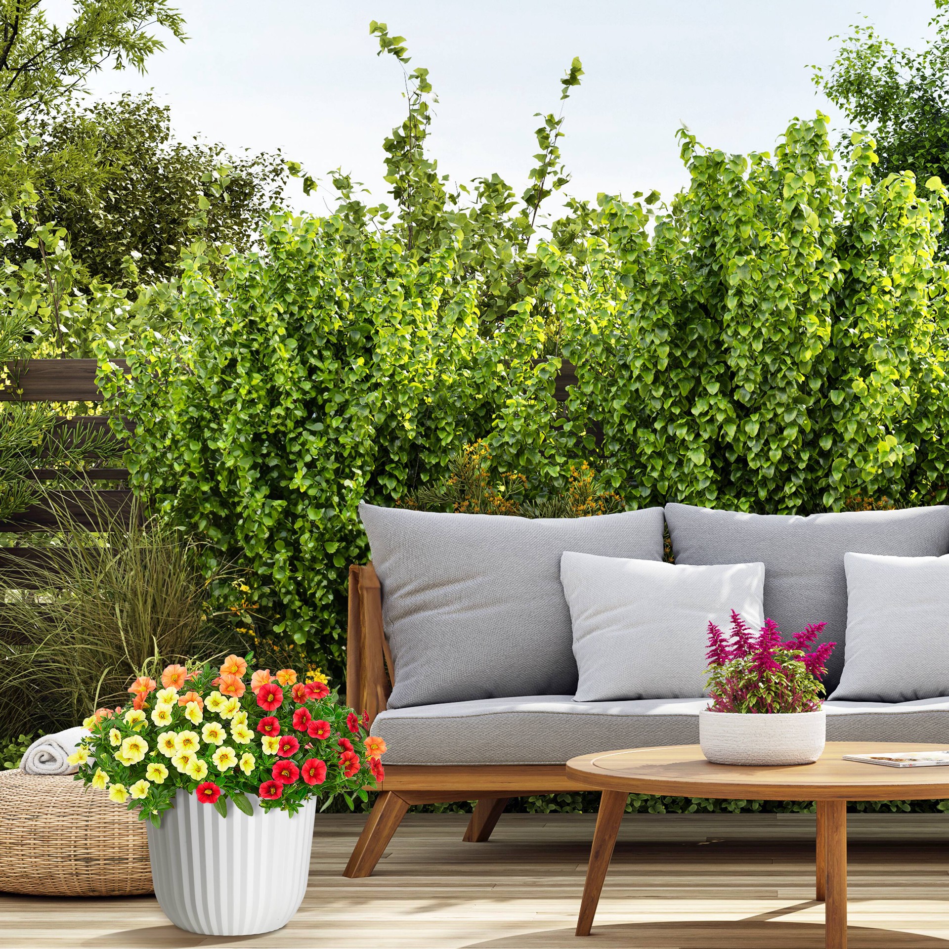 slide 4 of 6, Style Selections Round 12.13-in W x 11.81-in H x Off-white Recycled plastic Indoor/Outdoor Planter, 1 ct