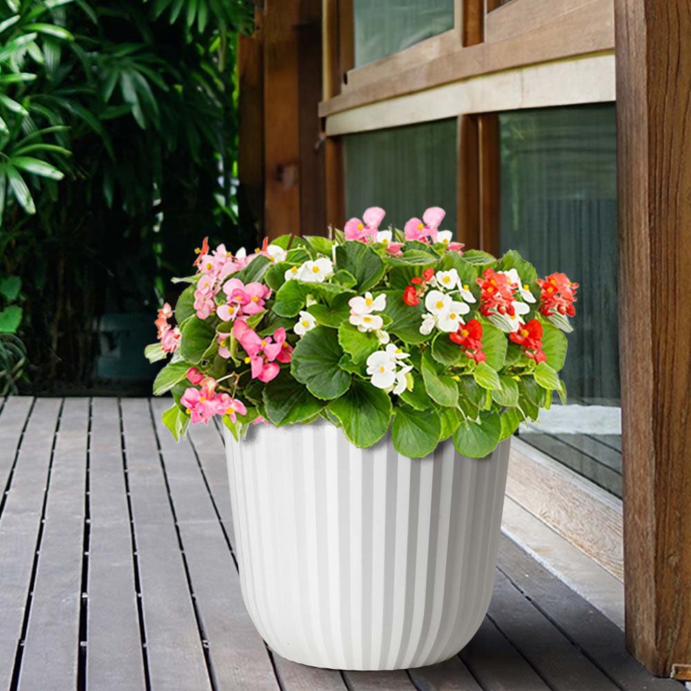 slide 5 of 6, Style Selections Round 12.13-in W x 11.81-in H x Off-white Recycled plastic Indoor/Outdoor Planter, 1 ct