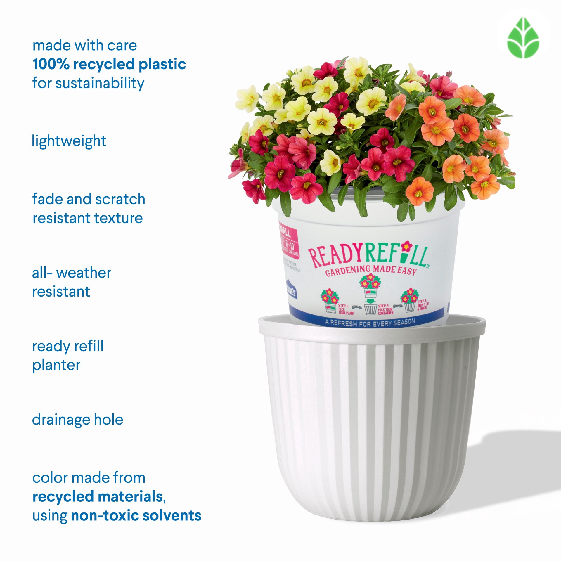 slide 6 of 6, Style Selections Round 12.13-in W x 11.81-in H x Off-white Recycled plastic Indoor/Outdoor Planter, 1 ct