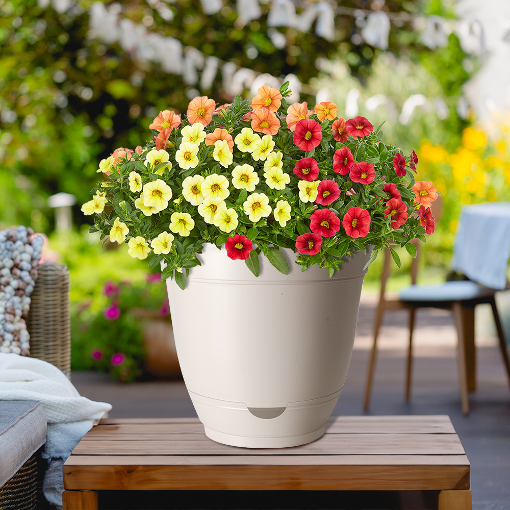 slide 2 of 4, Style Selections Round 14-in W x 12.87-in H Off-white Recycled Plastic Indoor/Outdoor Planter, 1 ct