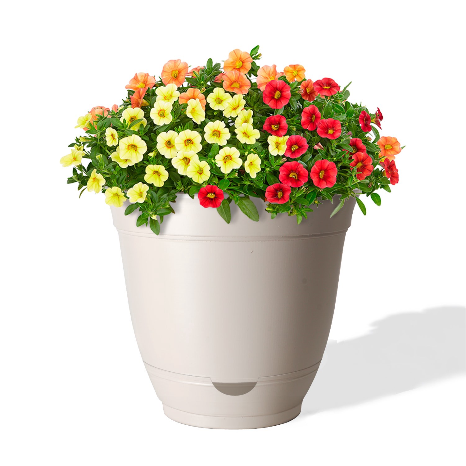 slide 2 of 6, Style Selections Round 12.87-in W x 14.0-in L Off-white Recycled plastic Indoor/Outdoor Self Watering Planter, 1 ct