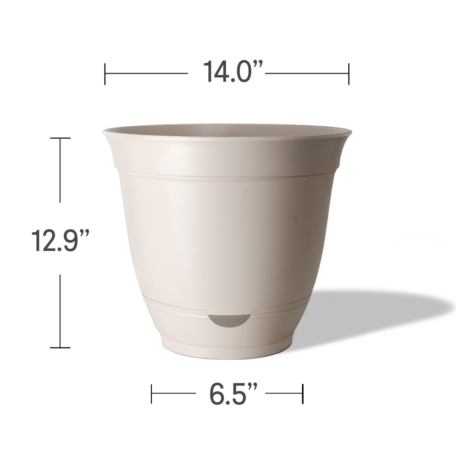 slide 3 of 6, Style Selections Round 12.87-in W x 14.0-in L Off-white Recycled plastic Indoor/Outdoor Self Watering Planter, 1 ct