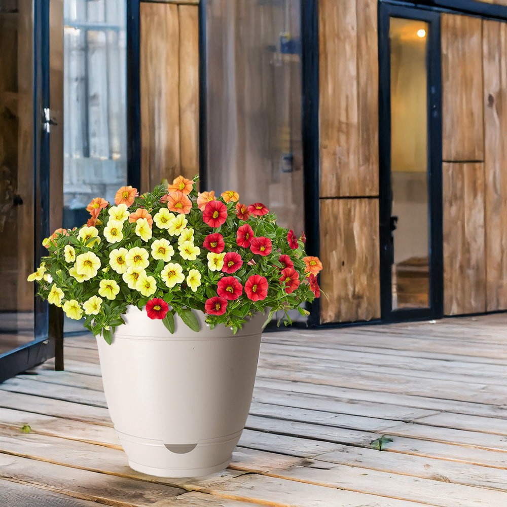 slide 4 of 4, Style Selections Round 14-in W x 12.87-in H Off-white Recycled Plastic Indoor/Outdoor Planter, 1 ct
