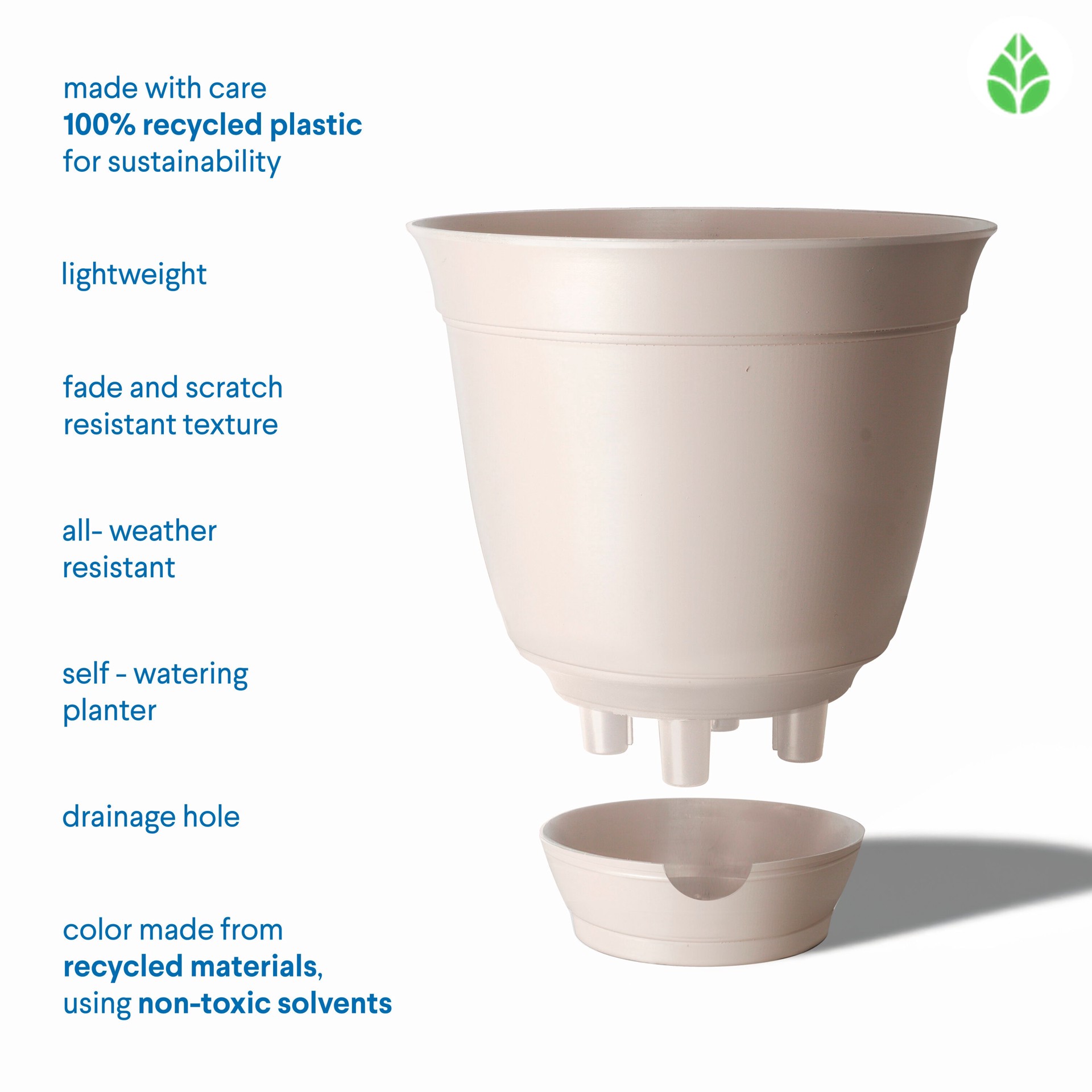 slide 6 of 6, Style Selections Round 12.87-in W x 14.0-in L Off-white Recycled plastic Indoor/Outdoor Self Watering Planter, 1 ct