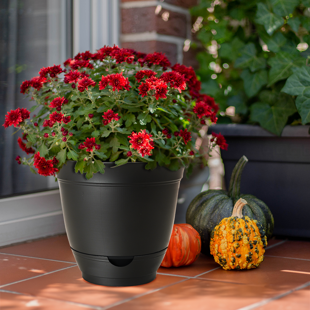 slide 2 of 4, Style Selections Round 9.02-in W x 8.07-in H Black Recycled Plastic Indoor/Outdoor Planter, 1 ct