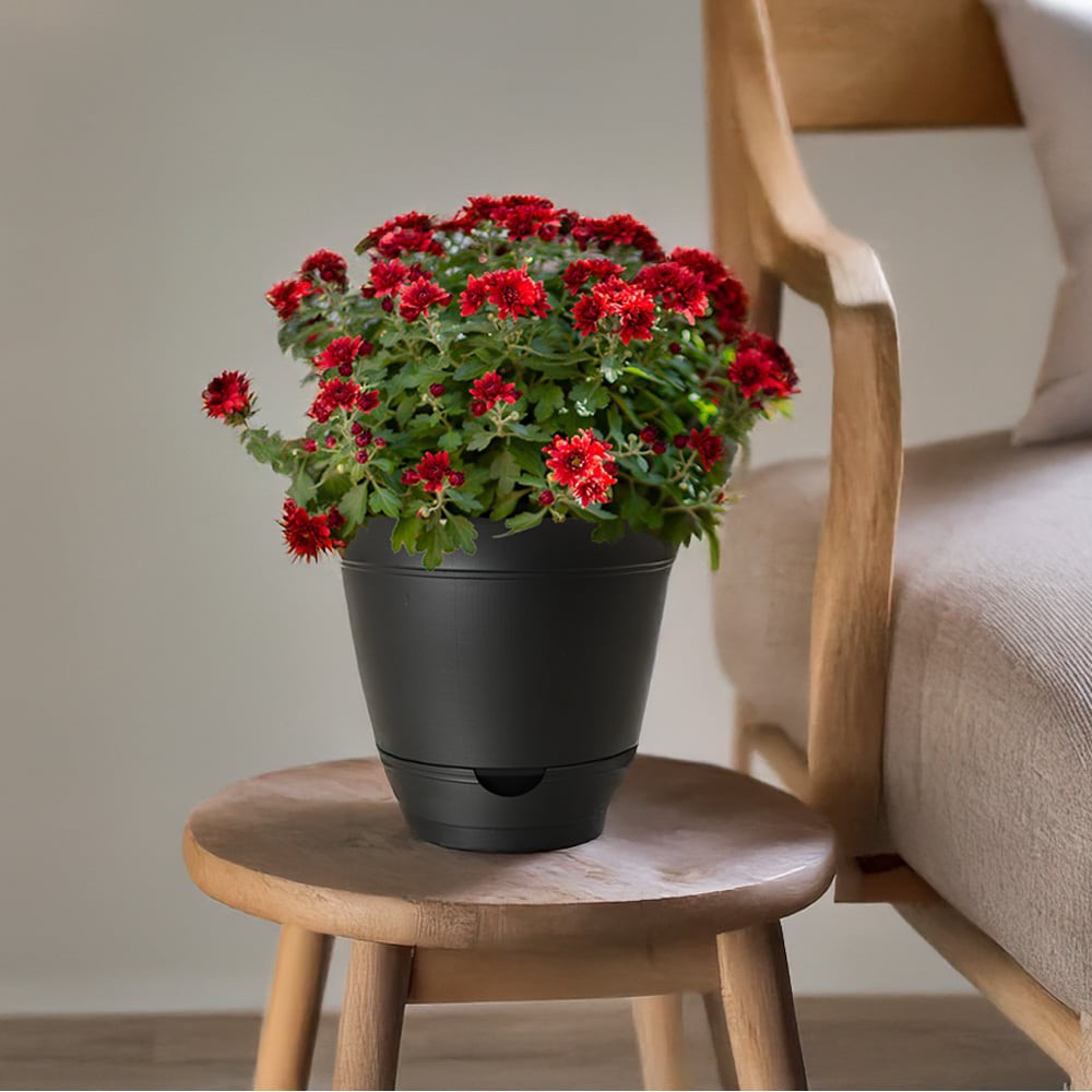slide 4 of 4, Style Selections Round 9.02-in W x 8.07-in H Black Recycled Plastic Indoor/Outdoor Planter, 1 ct