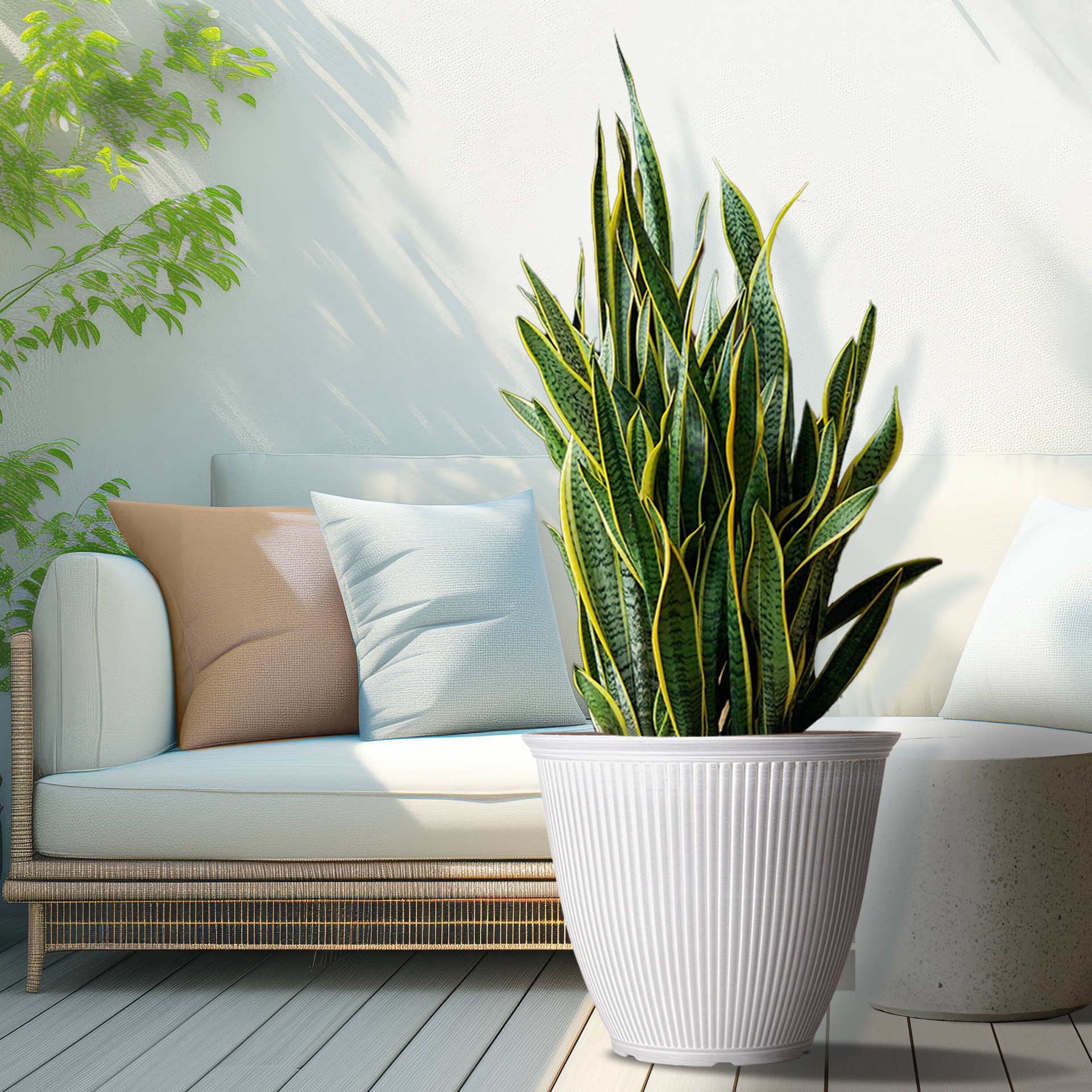 slide 4 of 6, Style Selections Round 19.21-in W x 19.21-in L Off-white Recycled plastic Indoor/Outdoor Planter, 1 ct