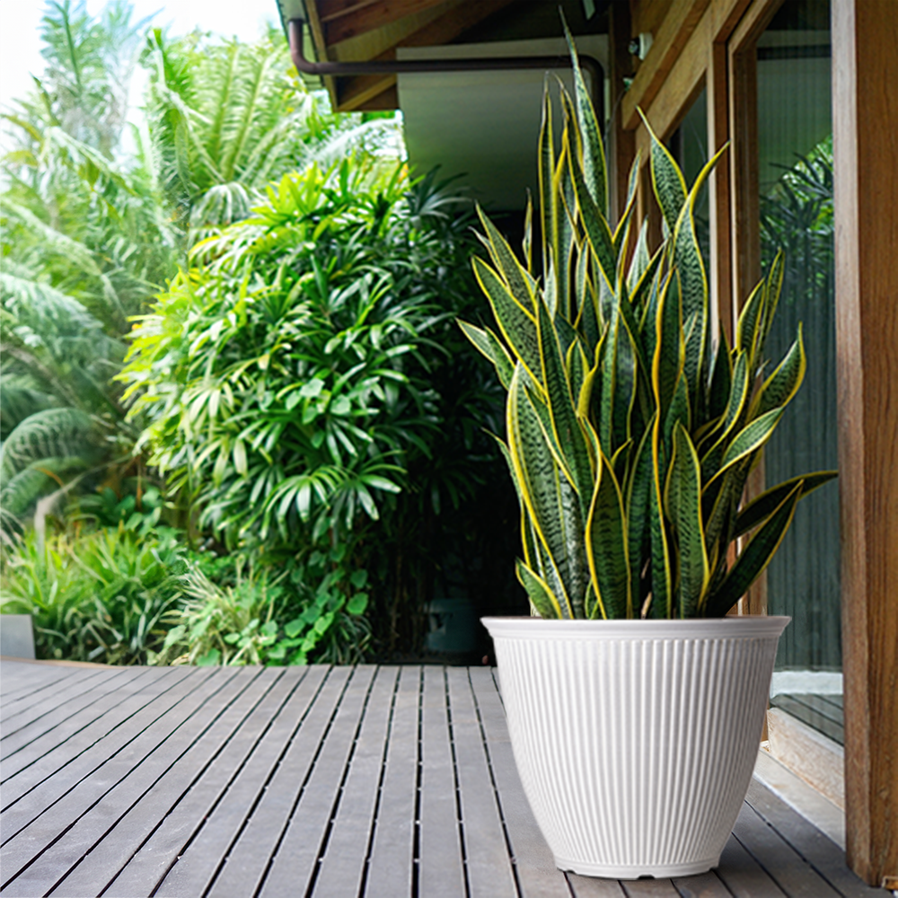 slide 5 of 6, Style Selections Round 19.21-in W x 19.21-in L Off-white Recycled plastic Indoor/Outdoor Planter, 1 ct