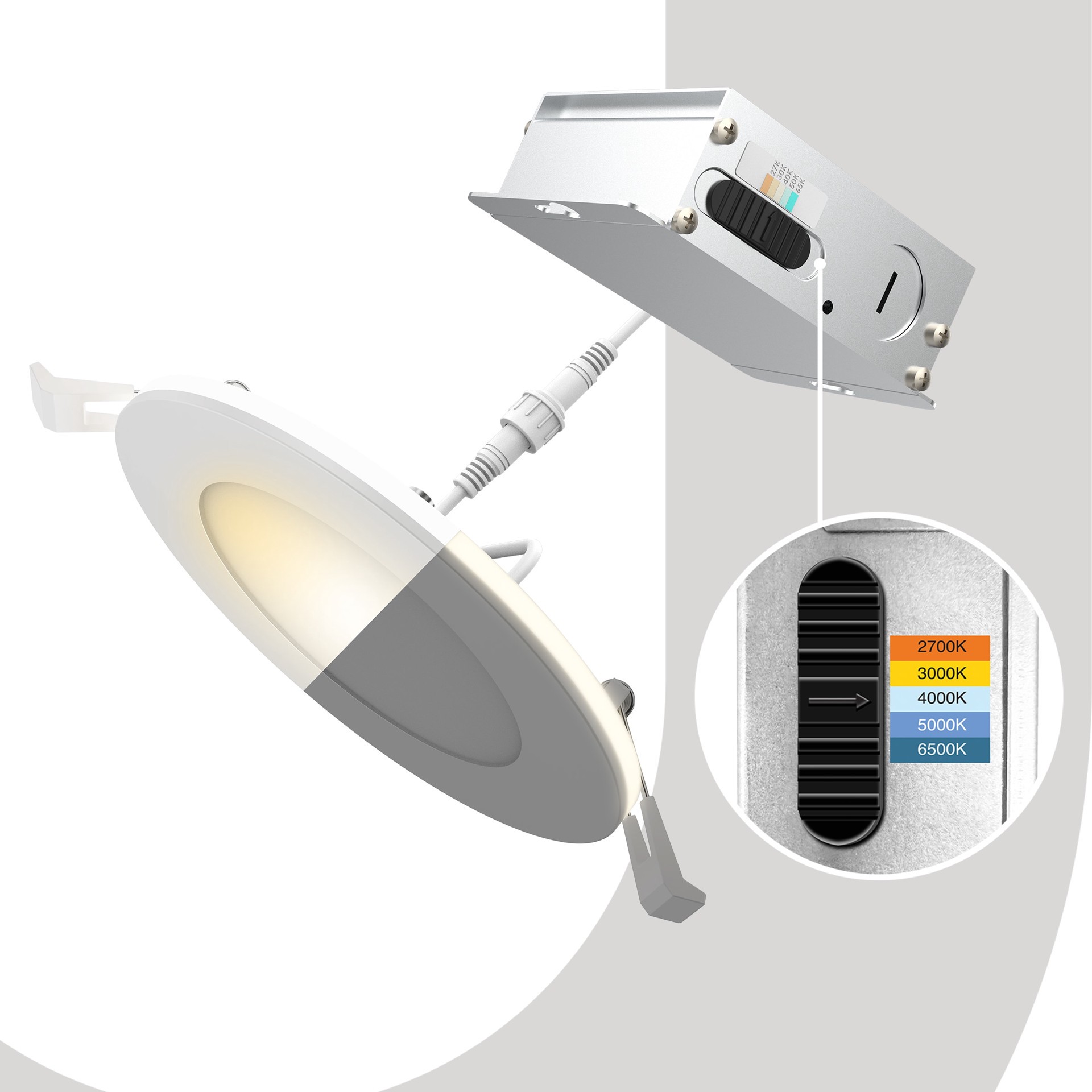 slide 3 of 6, Utilitech White with Night Light 4-in 750 -Lumens Switchable white Round Dimmable LED Canless Wet rated Recessed Downlight, 1 ct