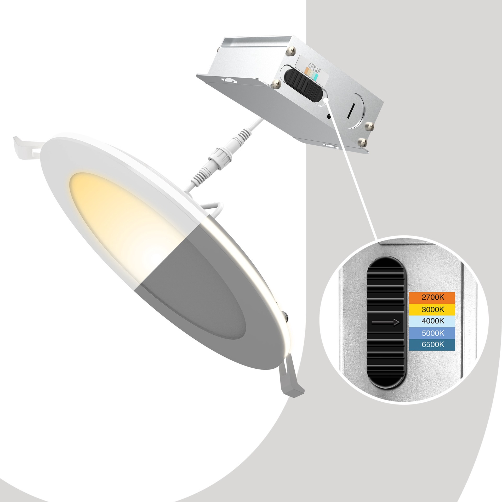 slide 3 of 6, Utilitech White 6-in 1200 -Lumens Switchable white Round Dimmable LED Wet rated Recessed Downlight, 1 ct