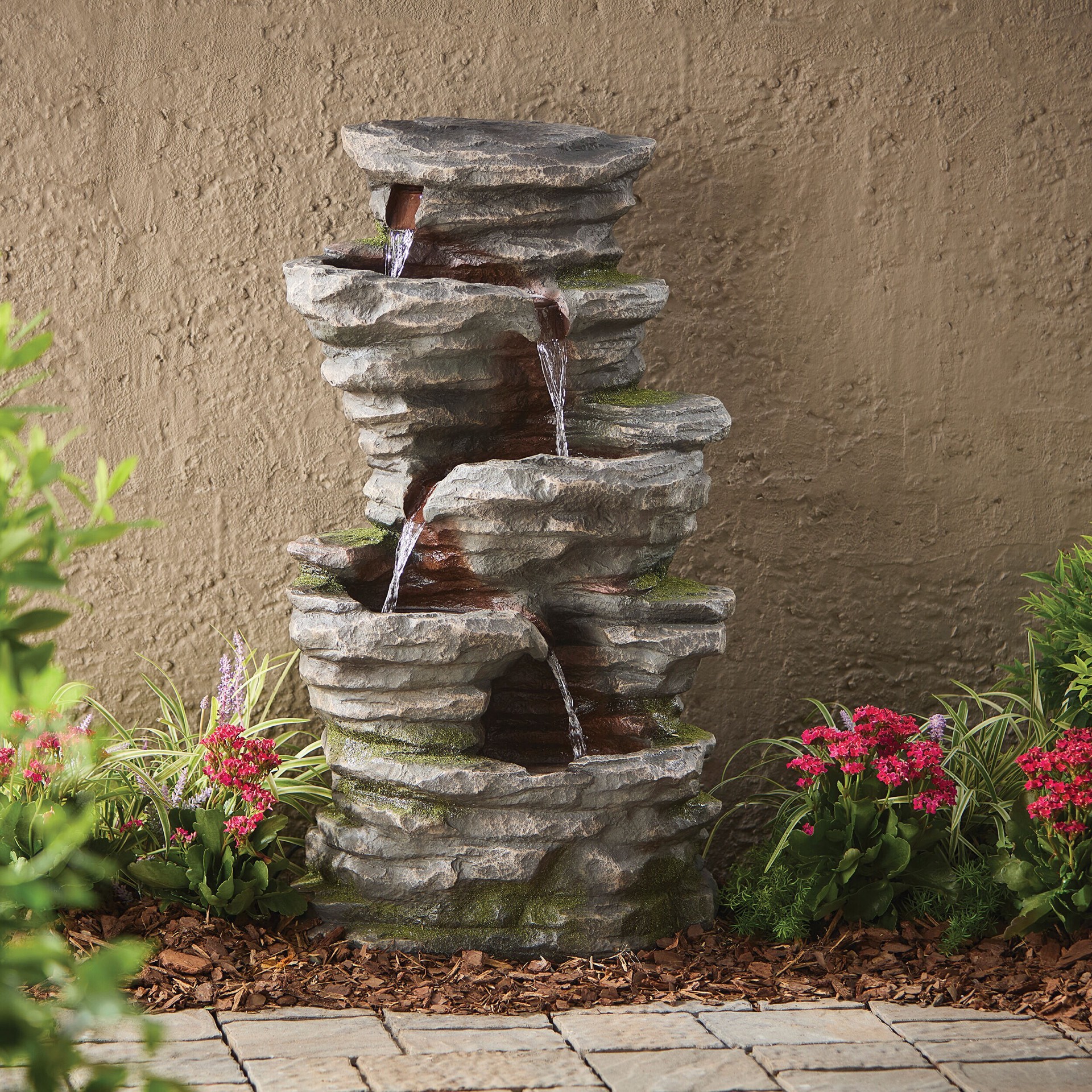 slide 2 of 6, allen + roth 40.2-in H Resin Electric Powered Rock Outdoor Fountain Pump Included, 1 ct