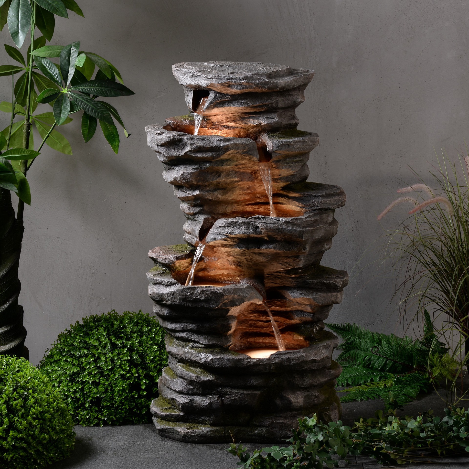 slide 4 of 6, allen + roth 40.2-in H Resin Electric Powered Rock Outdoor Fountain Pump Included, 1 ct