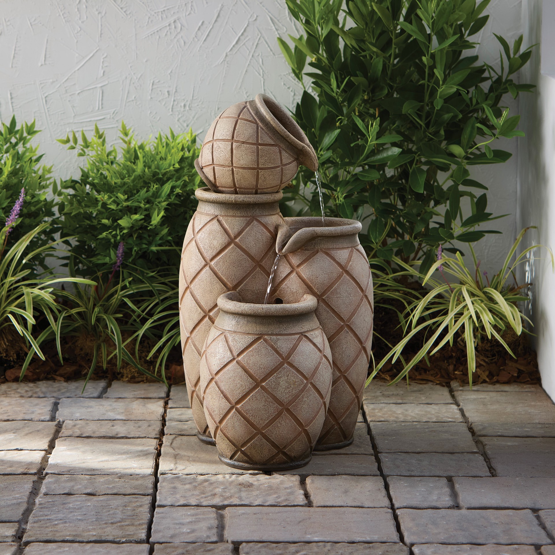 slide 2 of 6, allen + roth 26-in H Resin Electric Powered Tiered Outdoor Fountain Pump Included, 1 ct