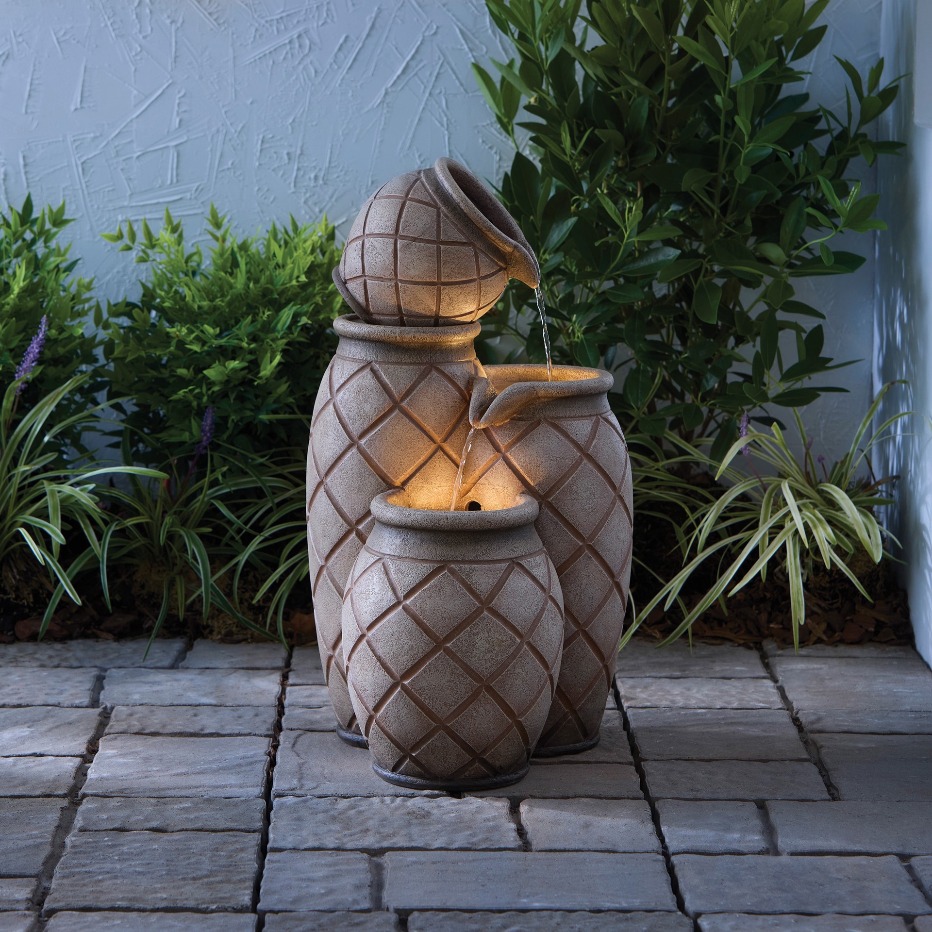 slide 3 of 6, allen + roth 26-in H Resin Electric Powered Tiered Outdoor Fountain Pump Included, 1 ct