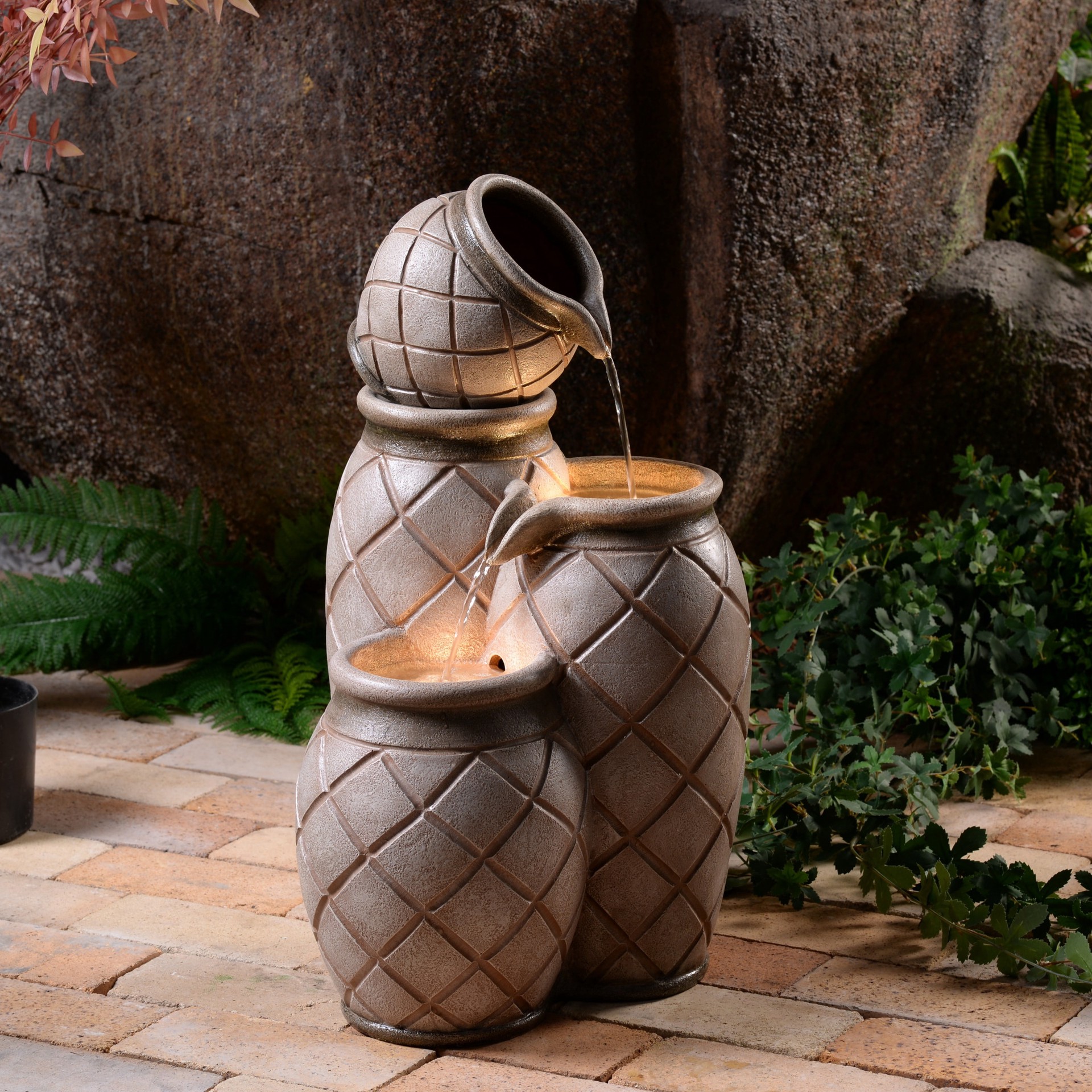 slide 4 of 6, allen + roth 26-in H Resin Electric Powered Tiered Outdoor Fountain Pump Included, 1 ct